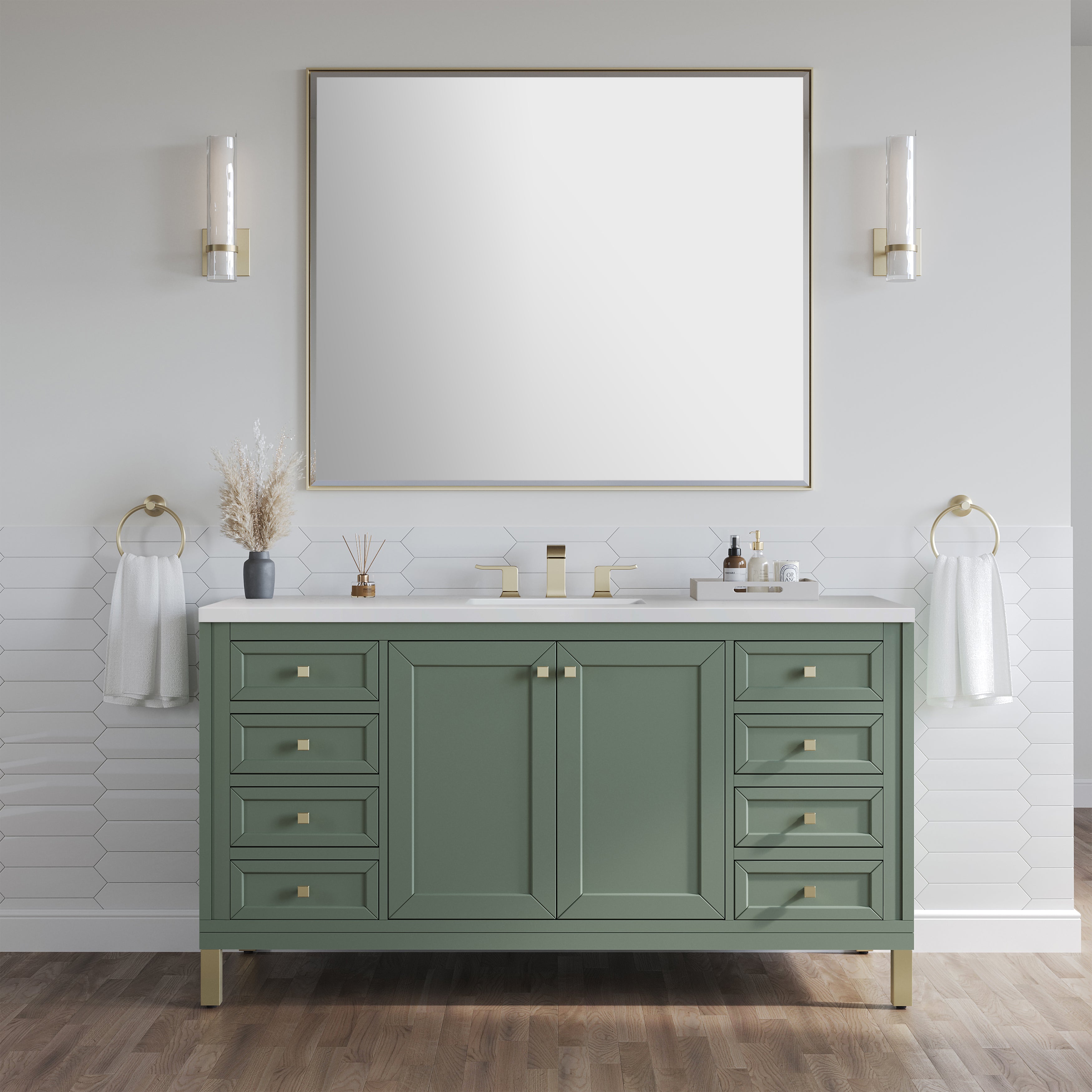 James Martin Chicago 60" Single Vanity in Smokey Celadon with 3cm Countertop