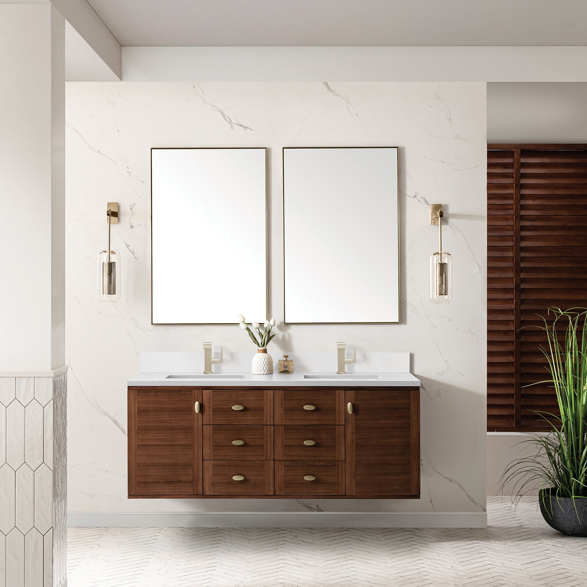 James Martin Amberly 60" Double Vanity in Mid-Century Walnut with 3cm Countertop