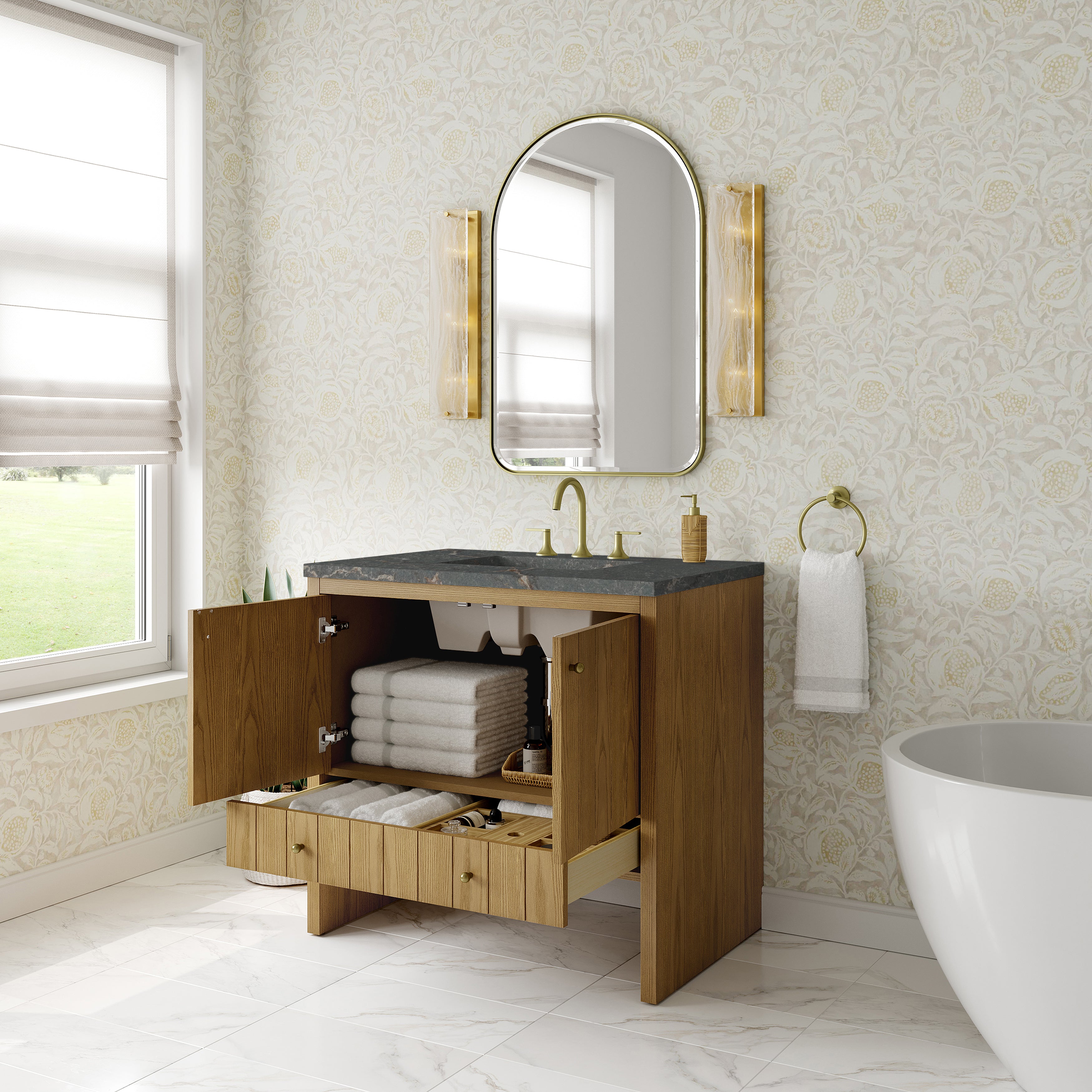 James Martin Hudson 36" Single Vanity in Light Natural Oak with 3cm Countertop