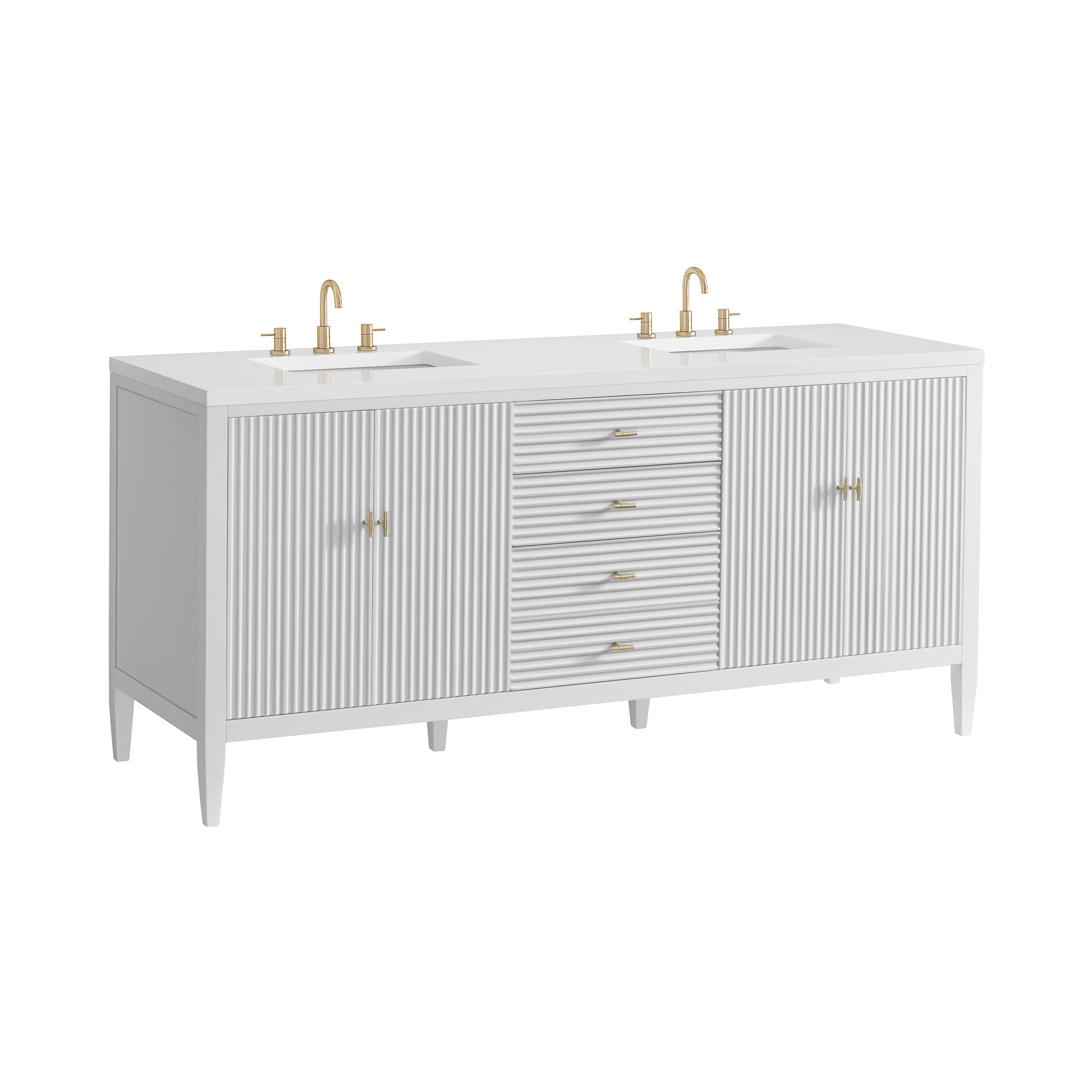 James Martin Myrrin 72" Double Vanity in Bright White with 3cm Countertop