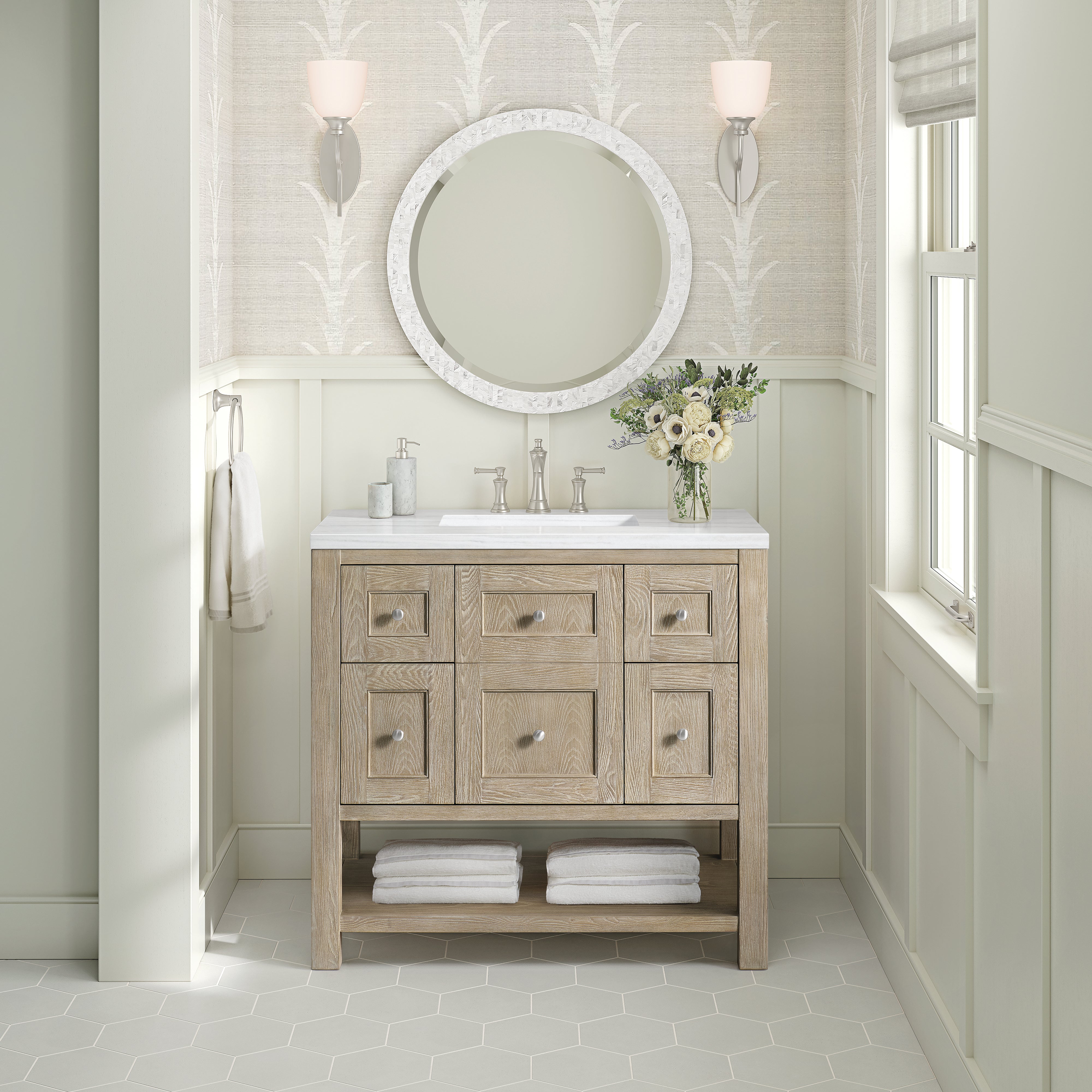 James Martin Breckenridge 36" Single in Whitewashed Oak with 3cm Countertop