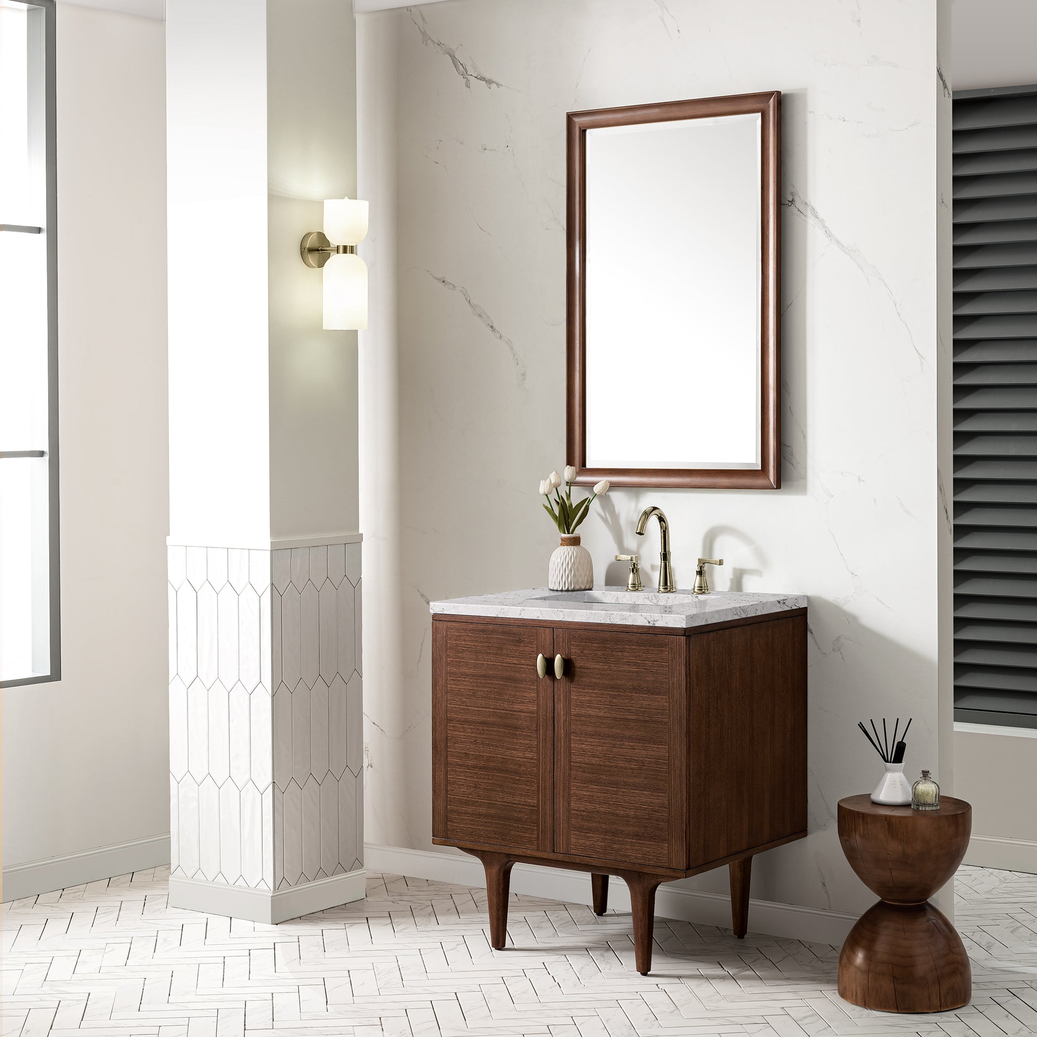 James Martin Amberly 30" Single Vanity in Mid-Century Walnut with 3cm Countertop