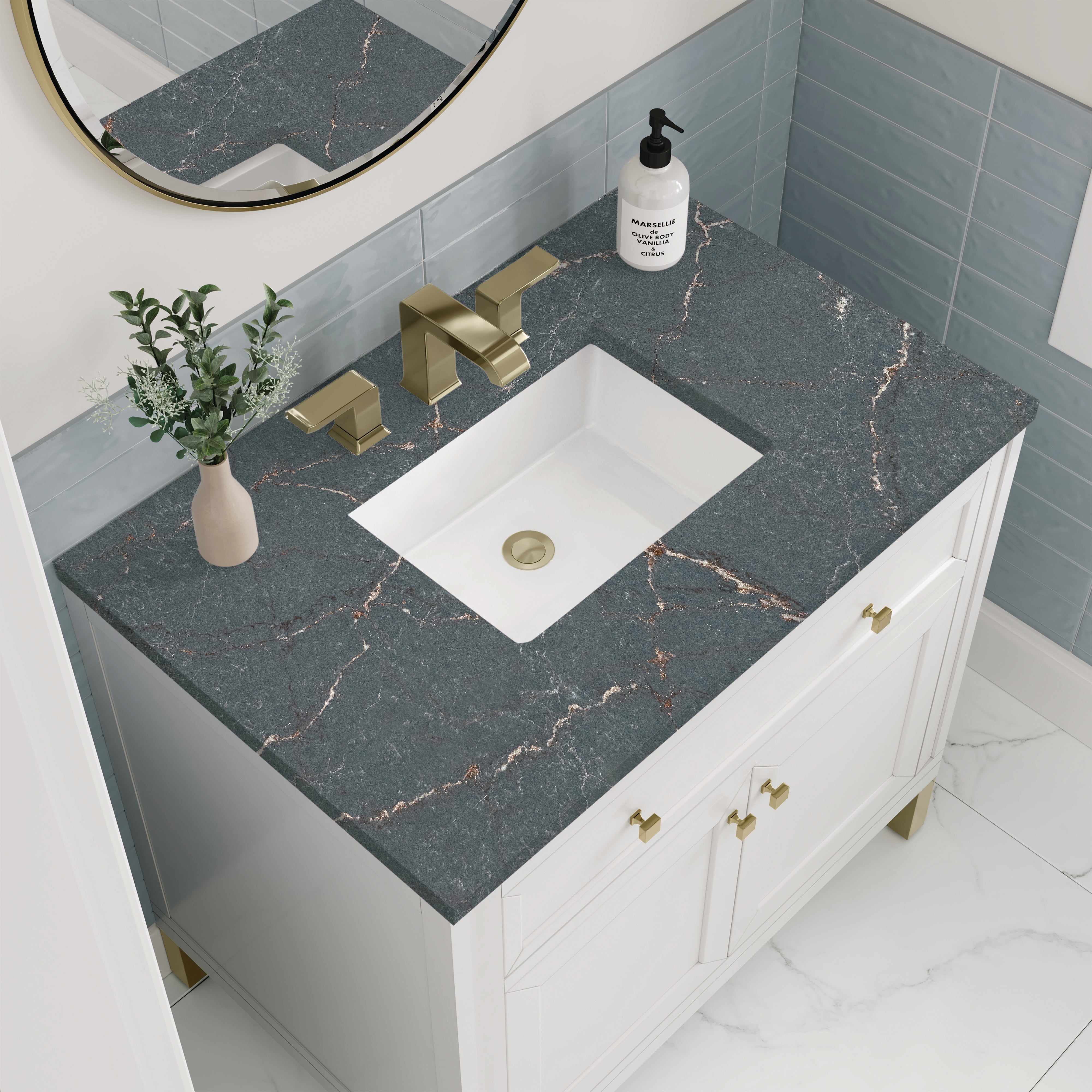 James Martin Chicago 36" Single Vanity in Glossy White with 3cm Countertop