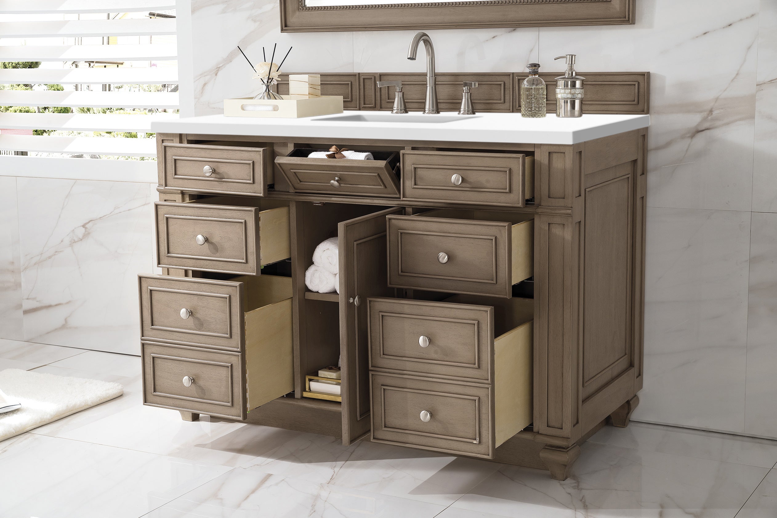 James Martin Bristol 48" Single Vanity in Whitewashed Walnut with 3cm Countertop