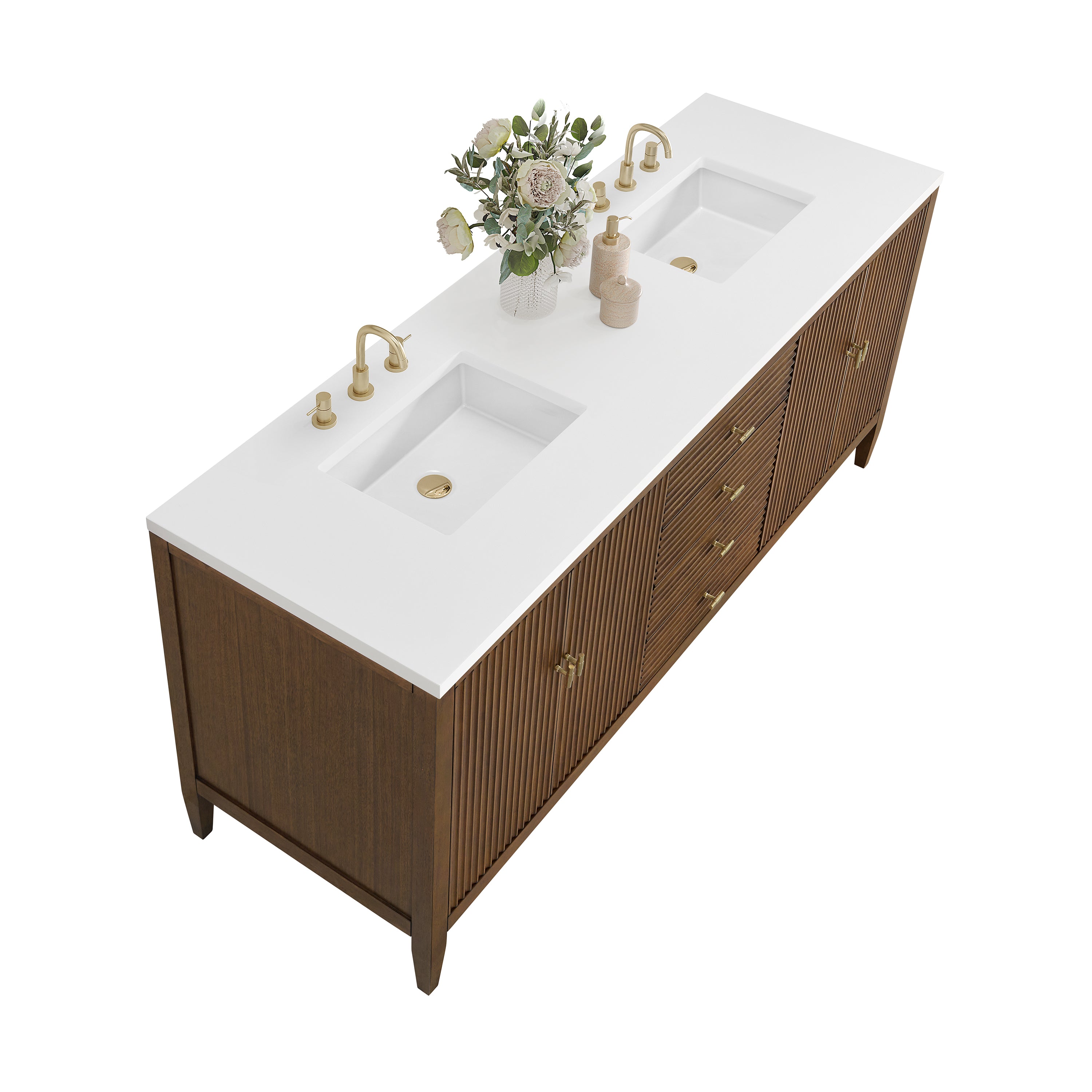James Martin Myrrin 72" Double Vanity in Mid Century Walnut with 3cm Countertop