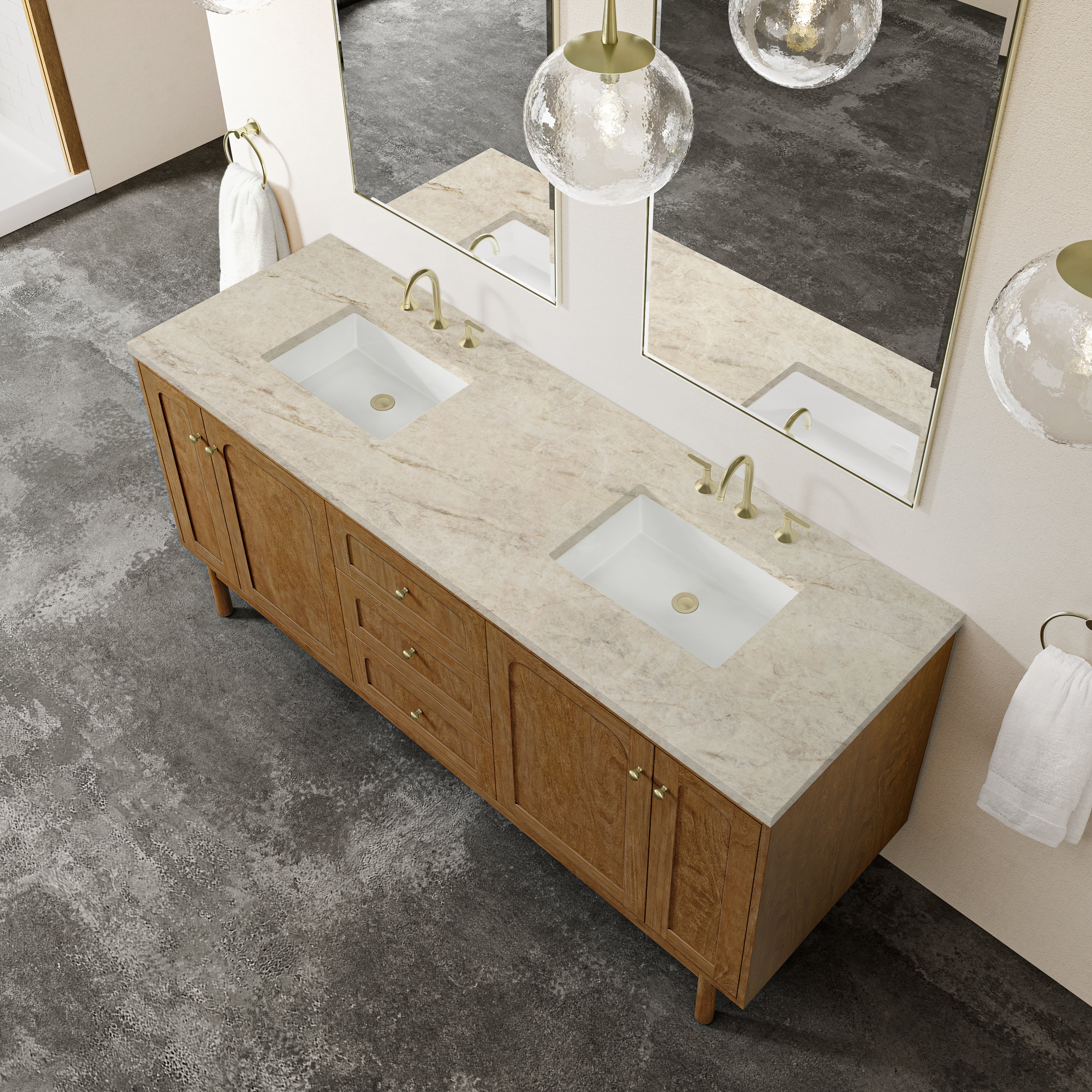 James Martin Laurent 72" Double Vanity in Honey Oak with 3cm Countertop and FreePower Wireless Charger