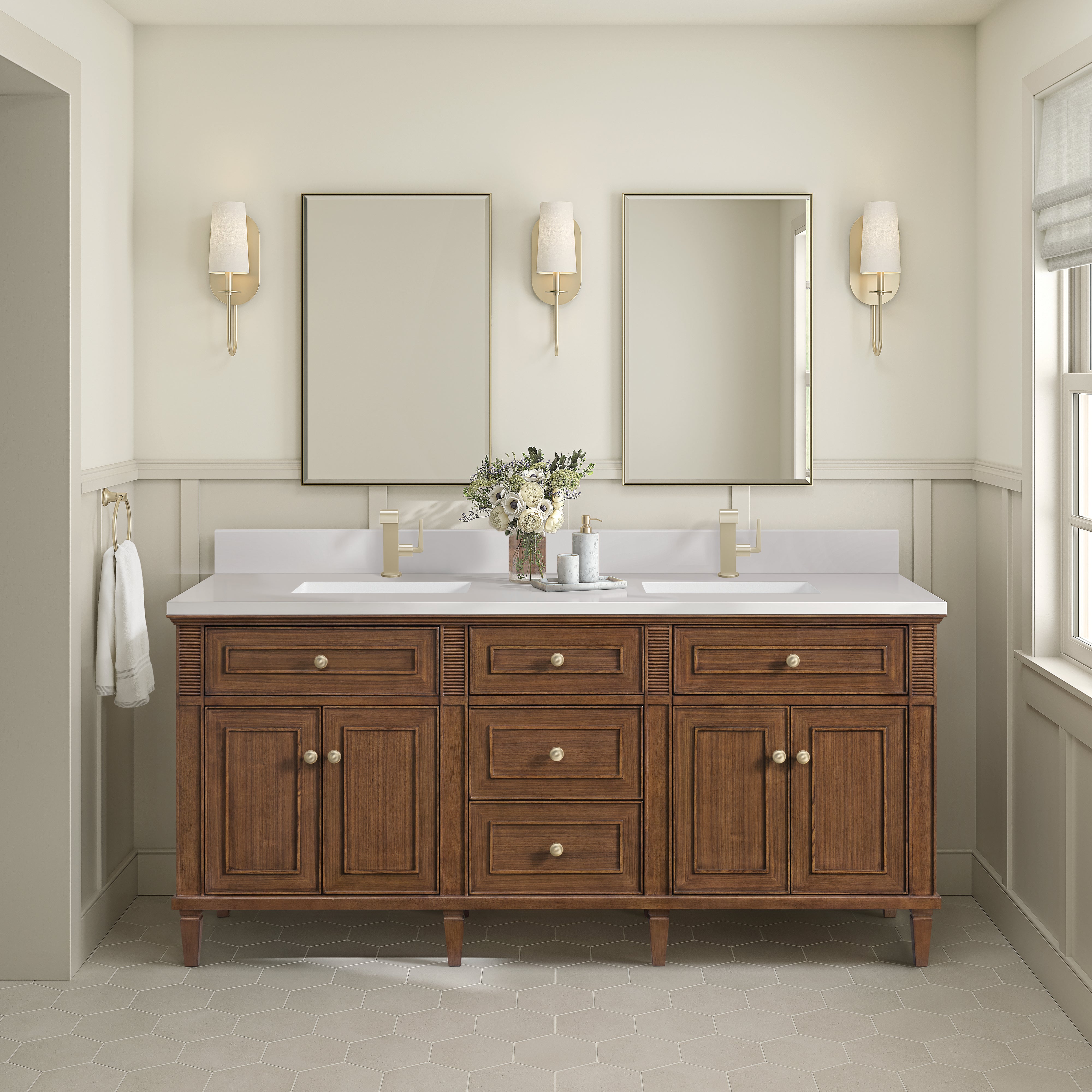 James Martin Lorelai 72"Double Vanity in Mid-Century Walnut with 3cm Countertop