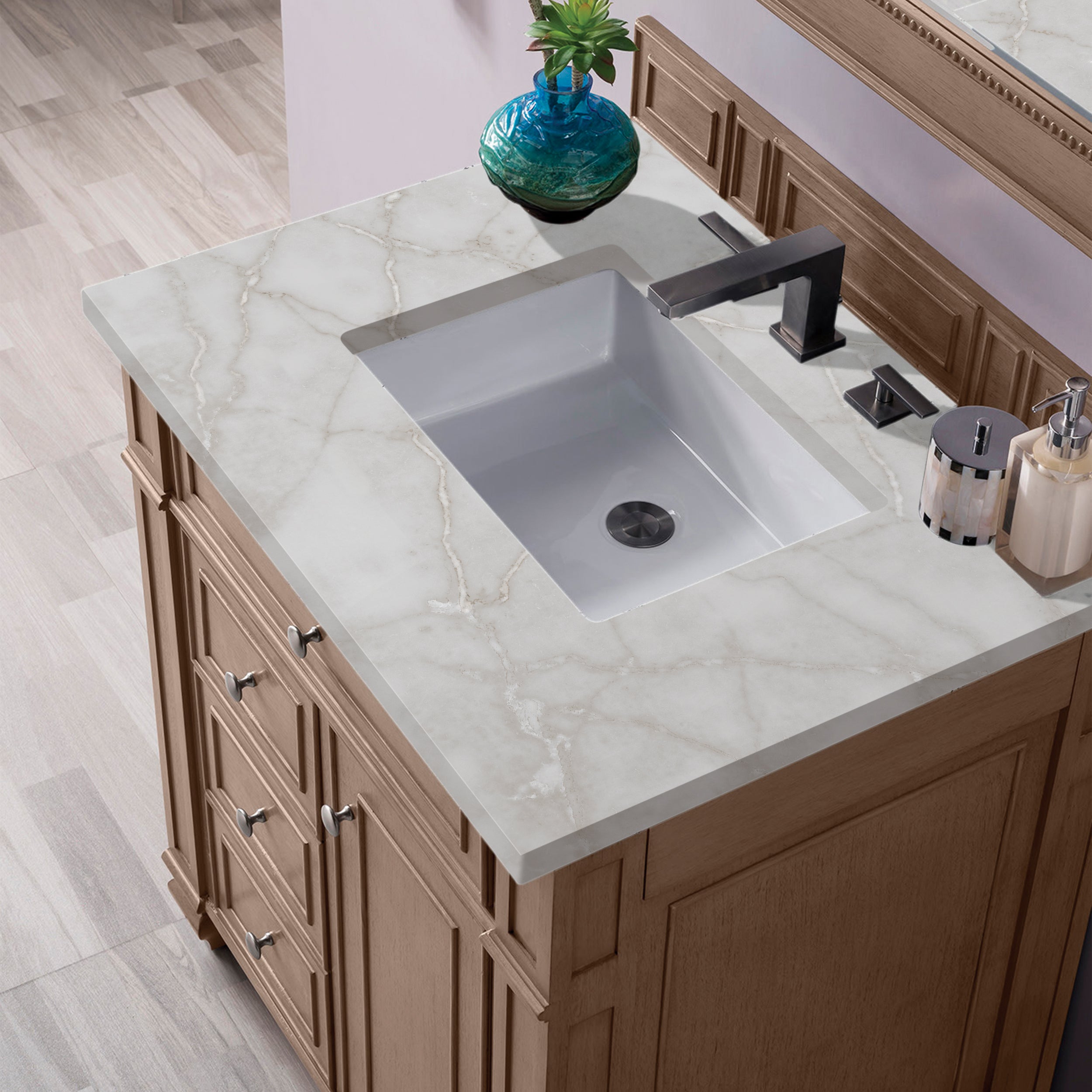James Martin Bristol 30" Single Vanity in Whitewashed Walnut with 3cm Countertop
