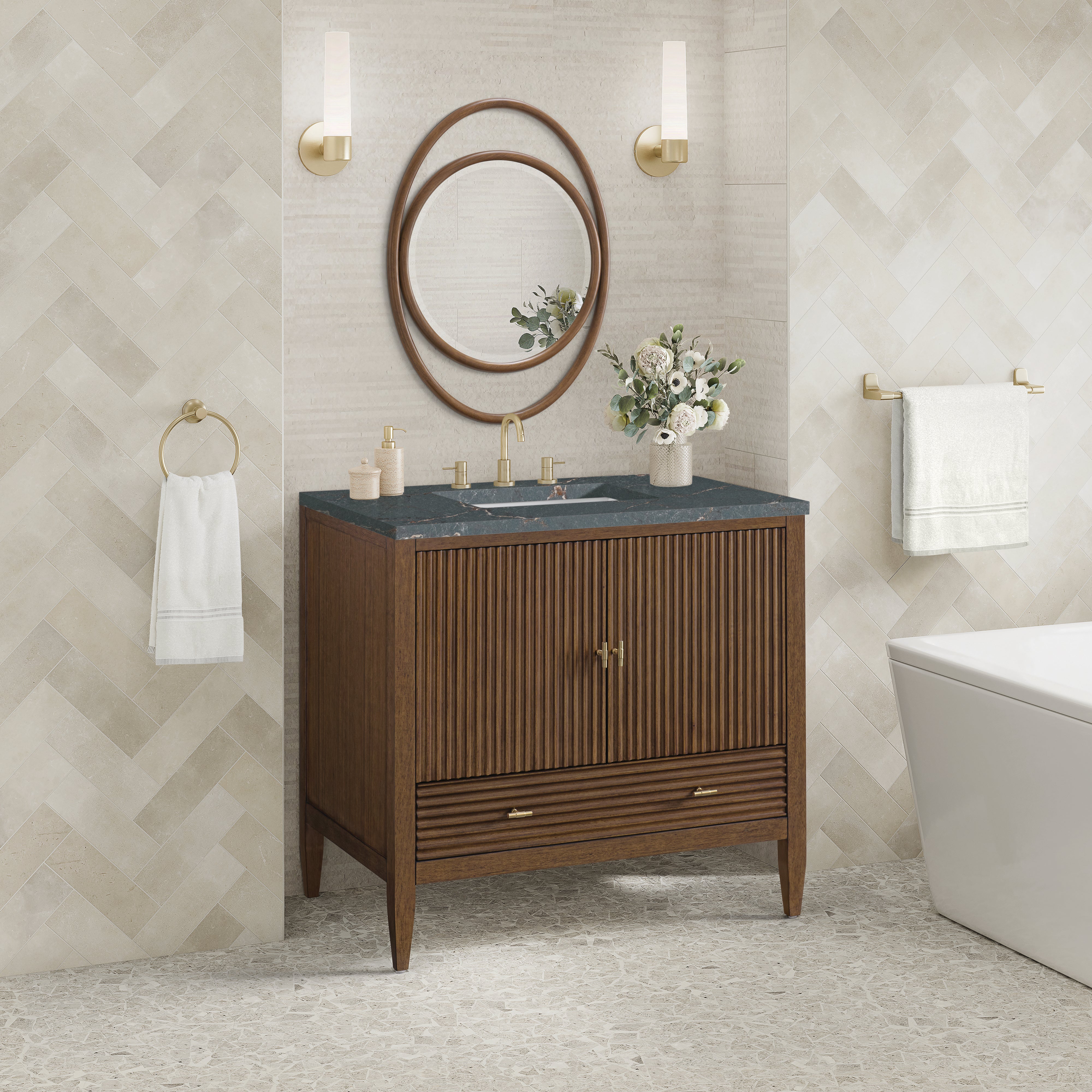 James Martin Myrrin 36" Vanity in Mid Century Walnut with 3cm Countertop