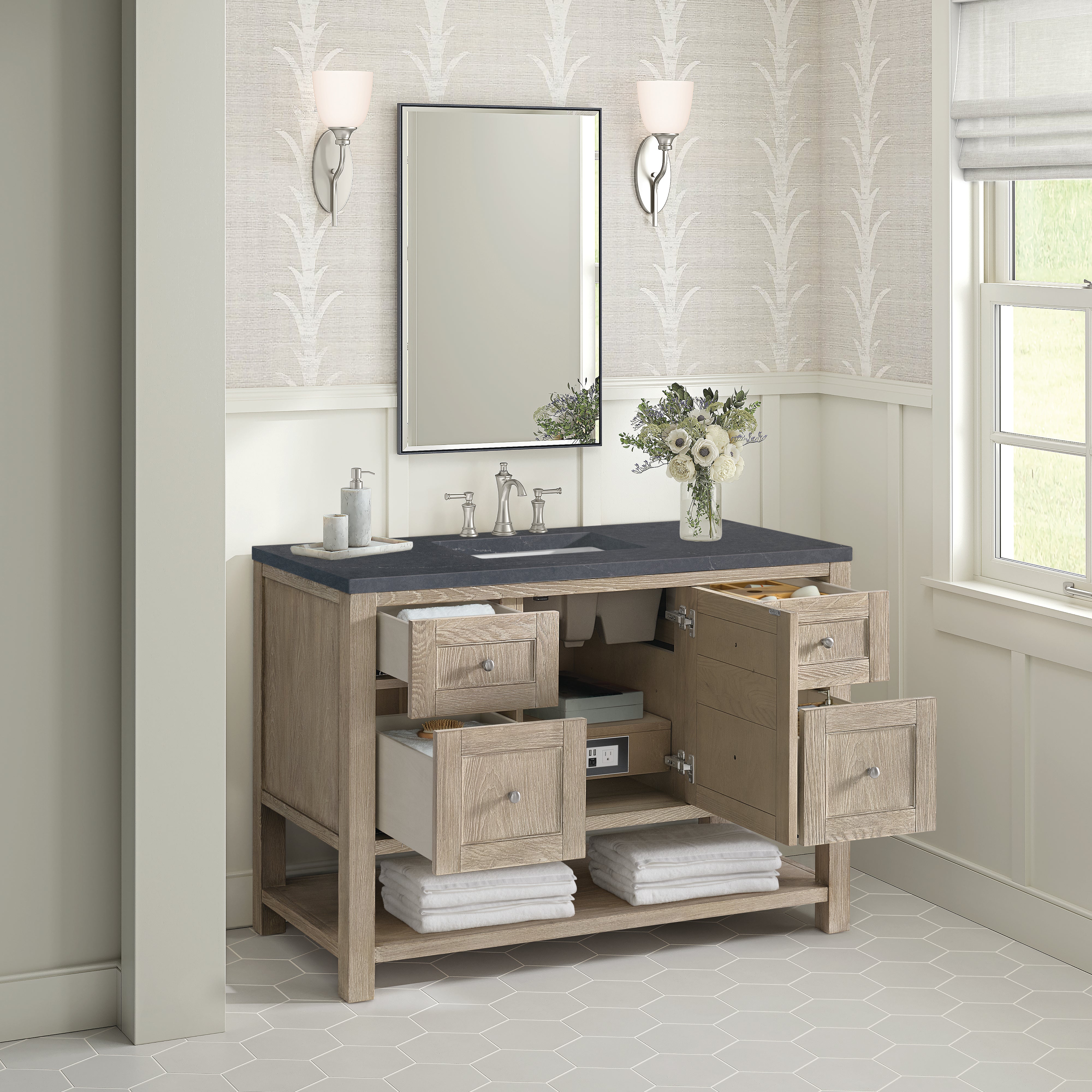 James Martin Breckenridge 48" Single Vanity in Whitewashed Oak with 3cm Countertop