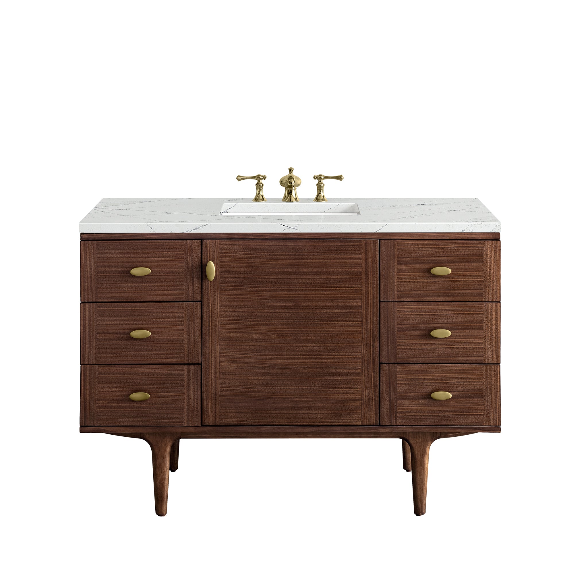 James Martin Amberly 48" Single Vanity in Mid-Century Walnut with 3cm Countertop and FreePower Wireless Charger