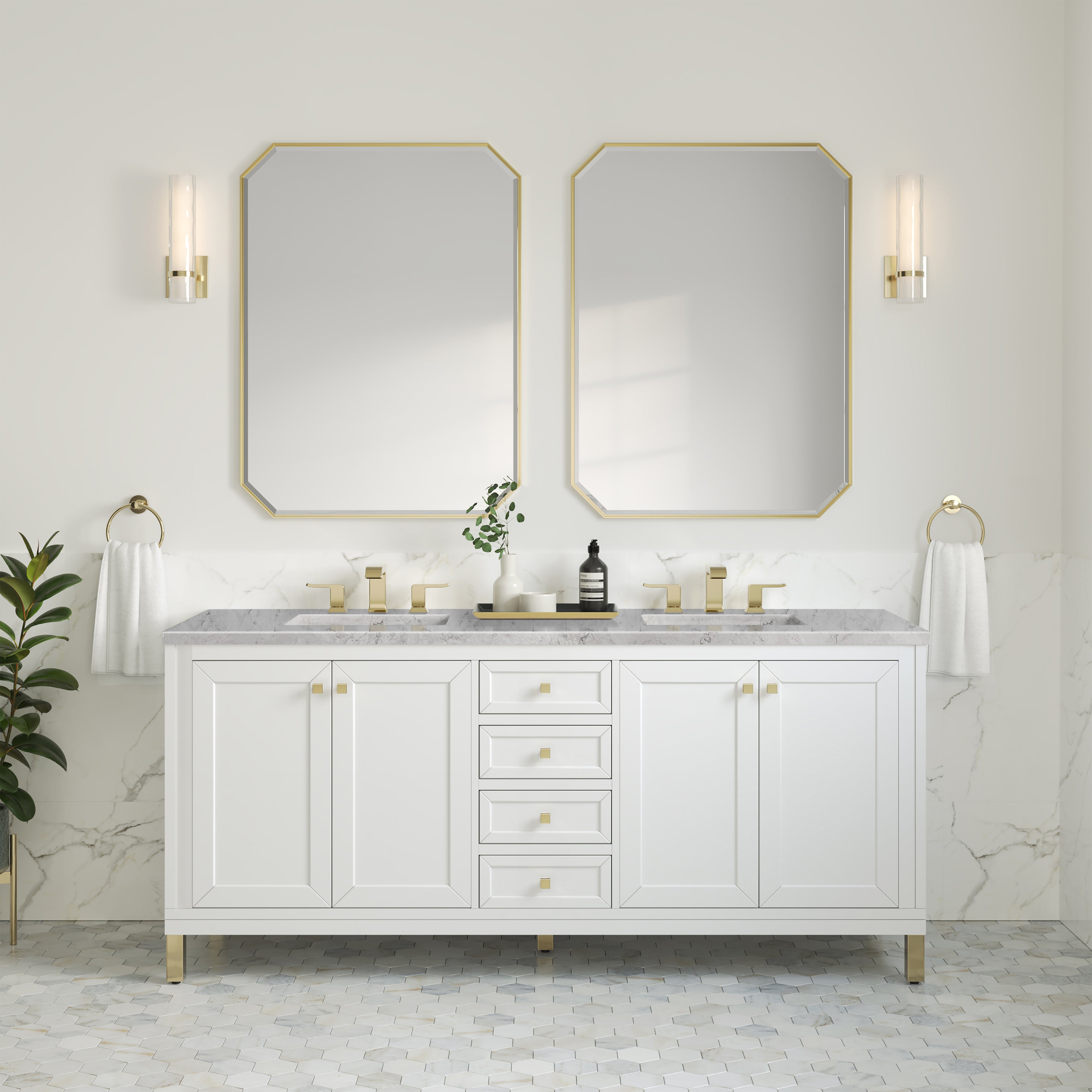 James Martin Chicago 72" Double Vanity in Glossy White with 3cm Countertop