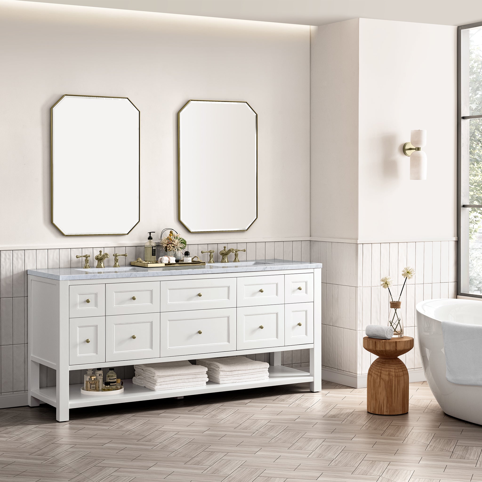 James Martin Breckenridge 72" Double Vanity in Bright White with 3cm Countertop