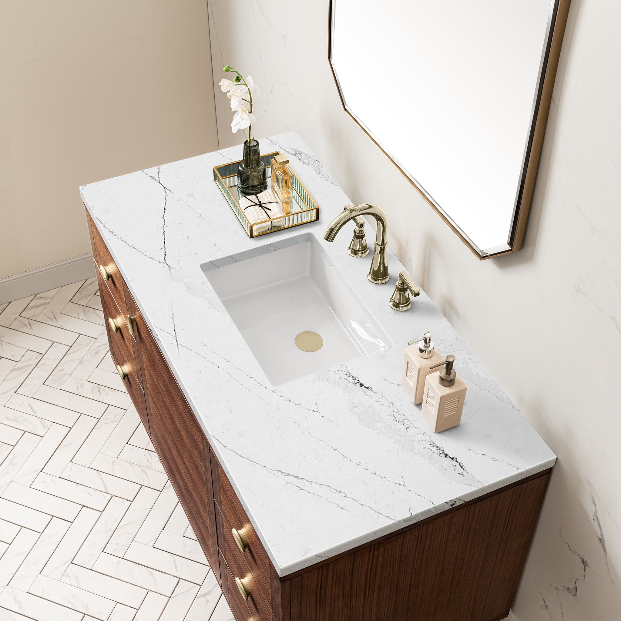 James Martin Amberly 48" Single Vanity in Mid-Century Walnut with 3cm Countertop