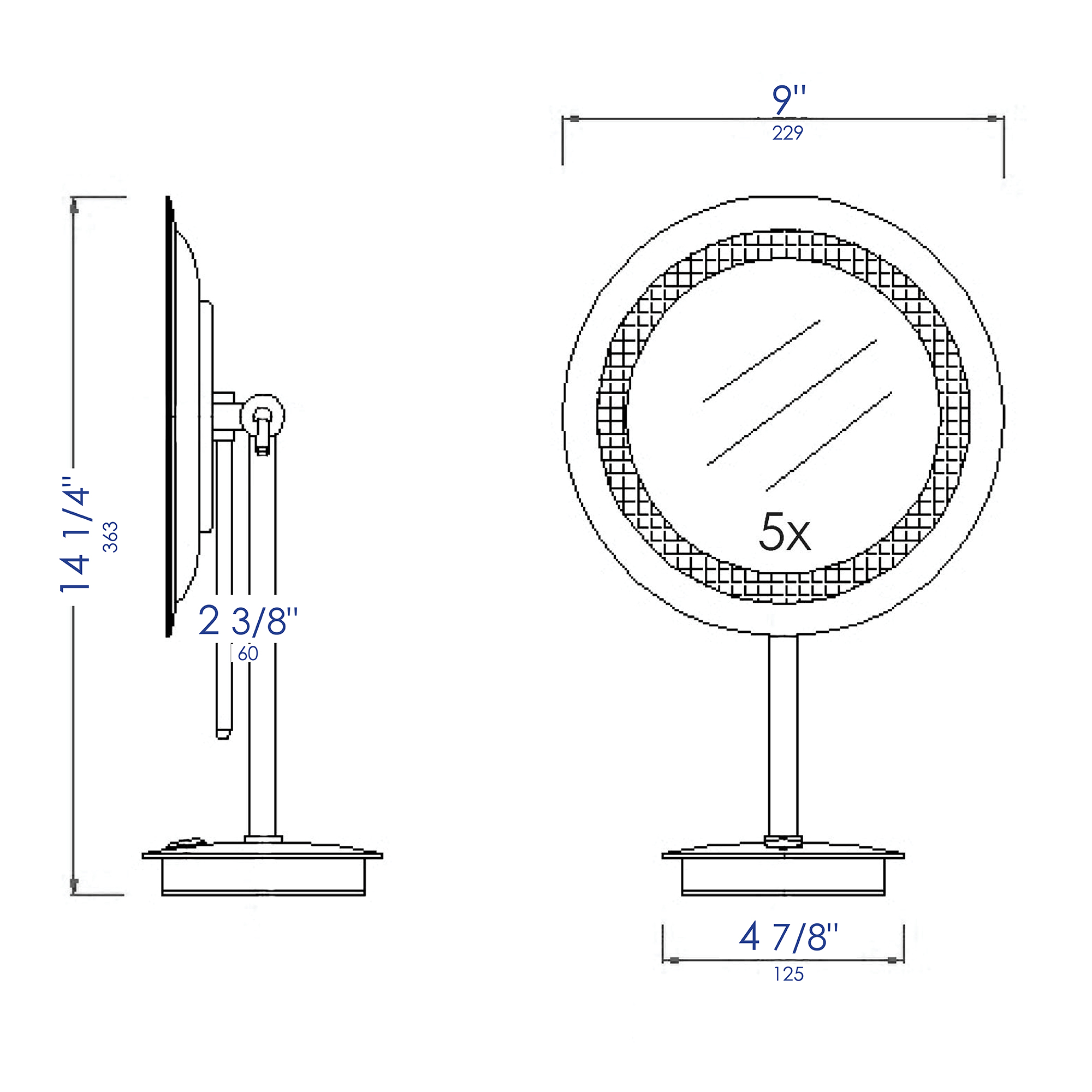 ALFI brand ABM9FLED Tabletop Round 9" 5x Magnifying Cosmetic Mirror with Light