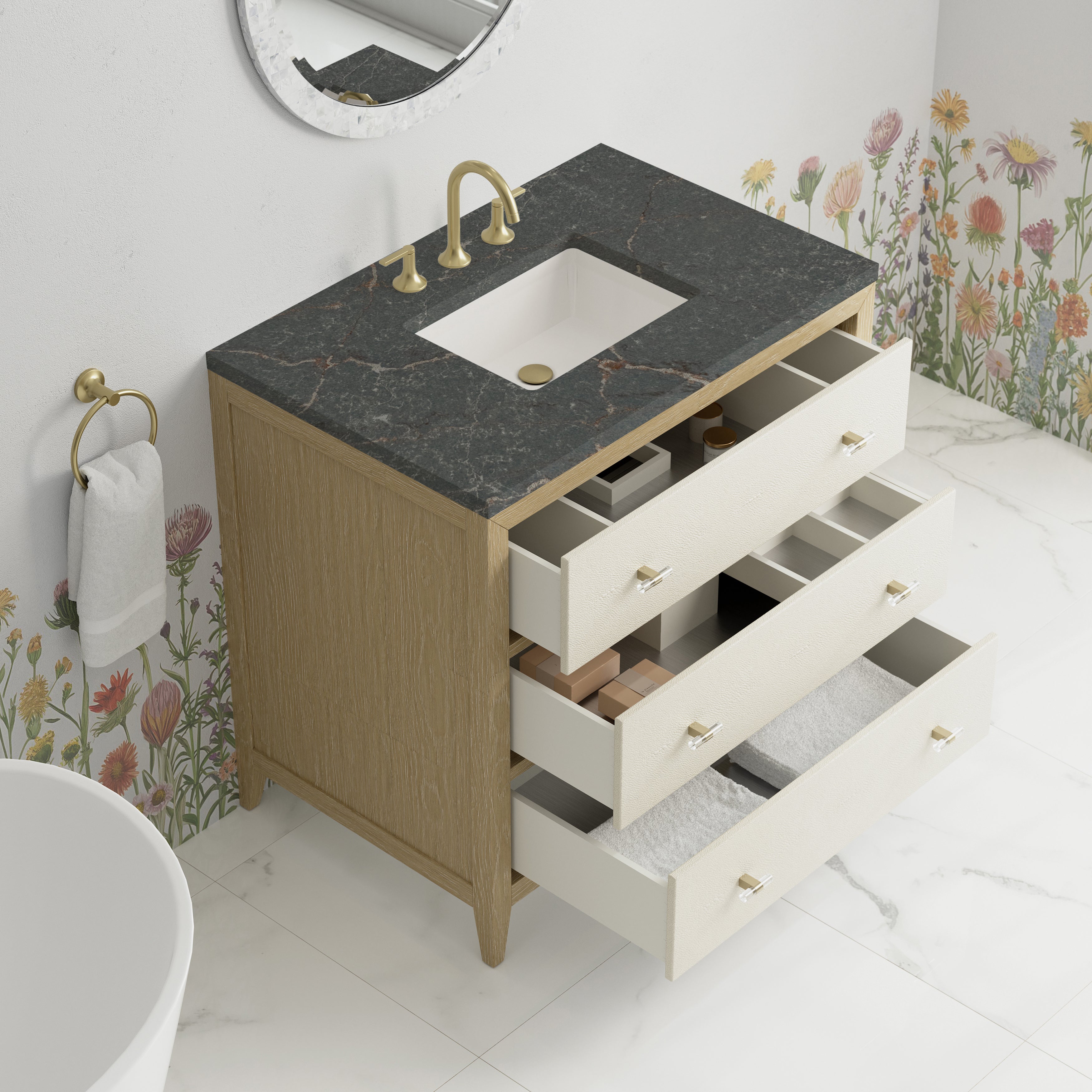 James Martin Celeste 36" Single Vanity in Sunwashed Oak with 3cm Countertop