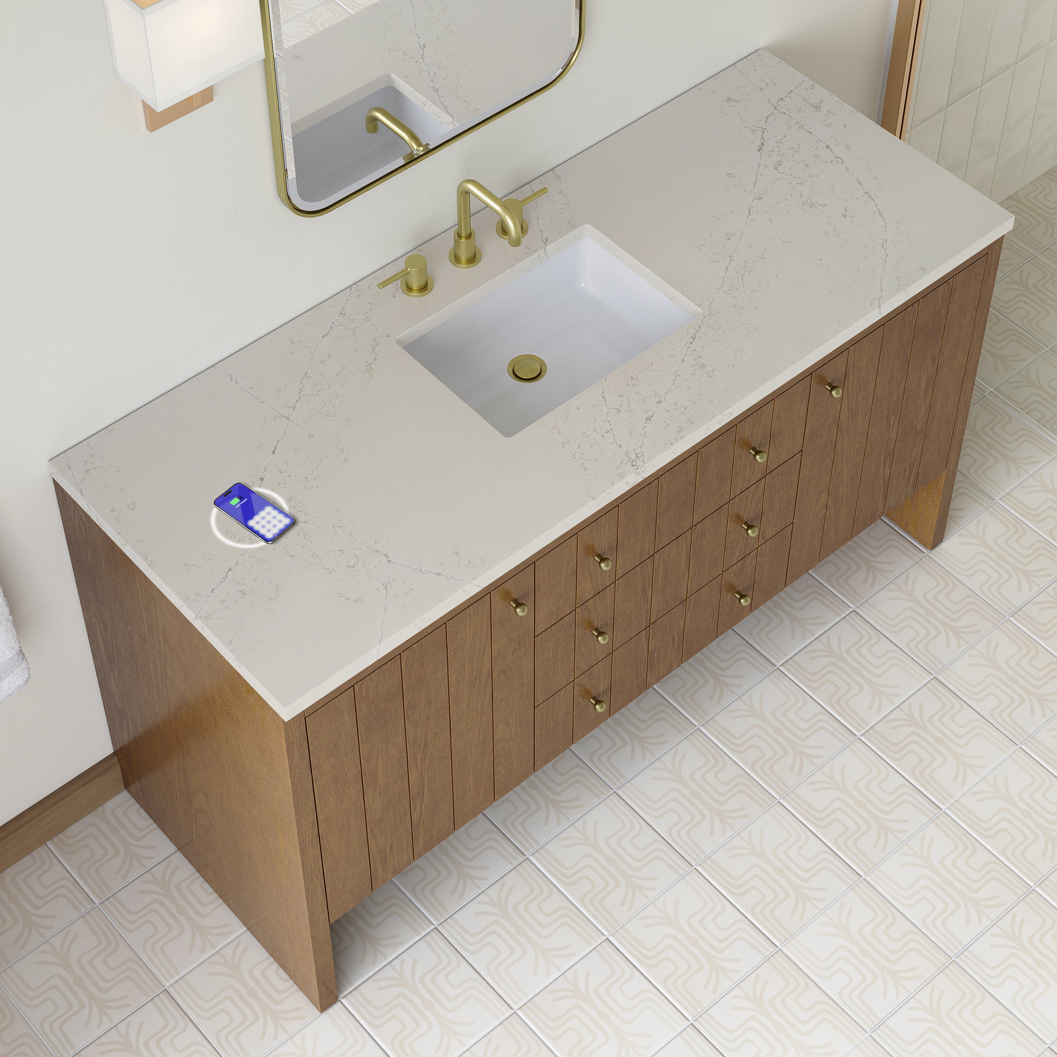 James Martin Hudson 60" Single Vanity in Honey Oak with 3cm Countertop and FreePower Wireless Charger