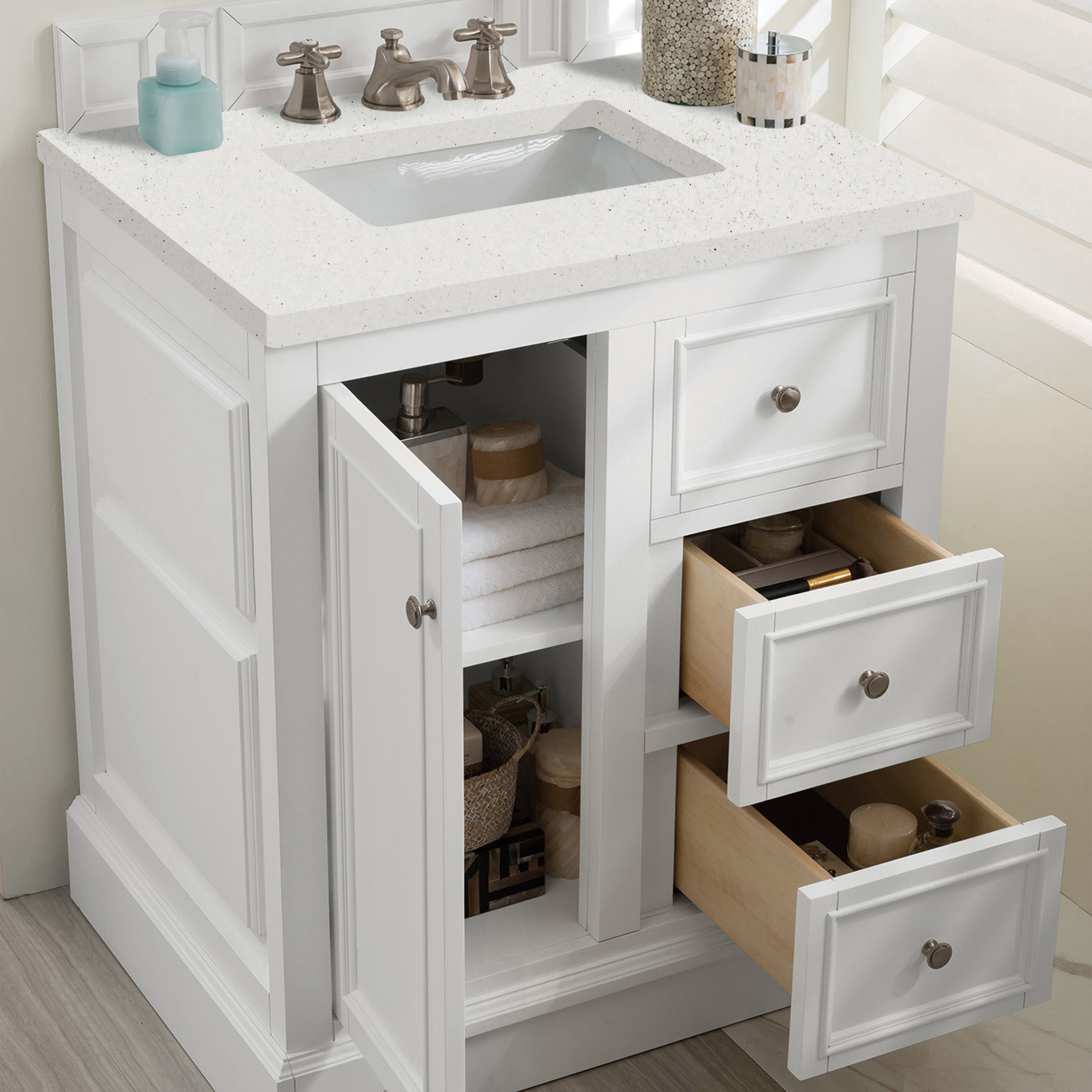 James Martin De Soto 30" Single Vanity in Bright White with 3cm Countertop