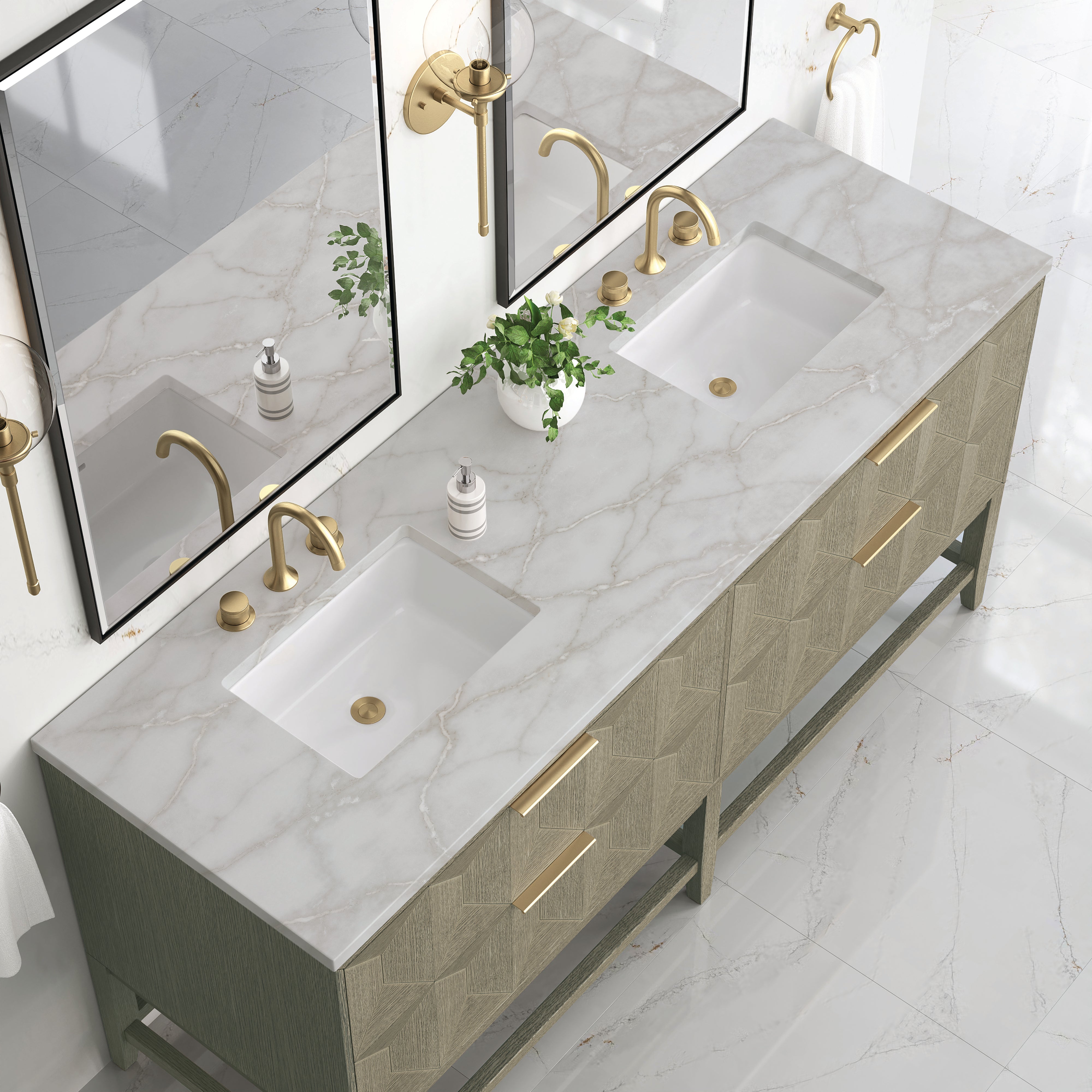 James Martin Emmeline 72" Double Vanity in Pebble Oak with 3cm Countertop