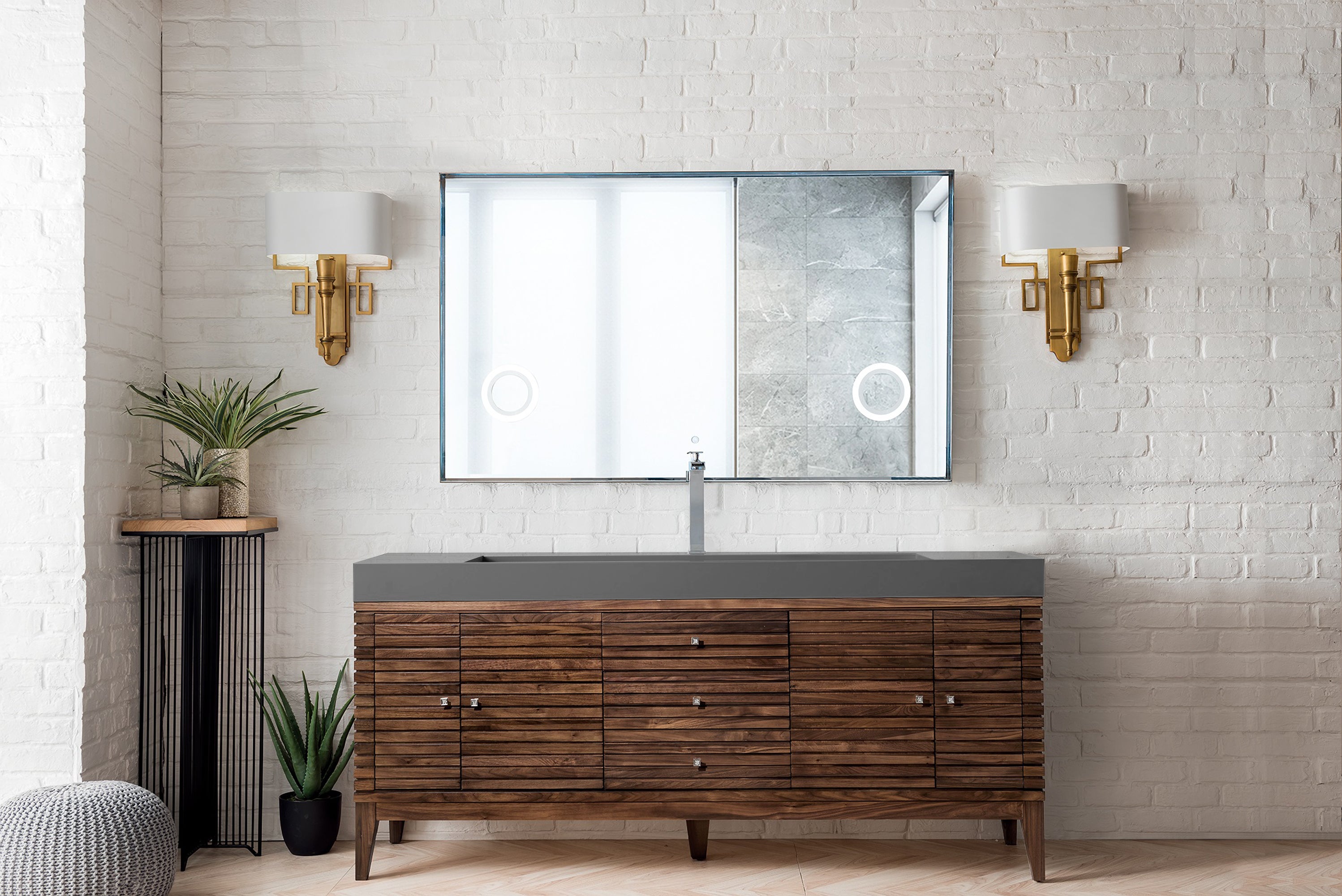 James Martin Linear 72" Single Vanity in Mid-Century Walnut with Composite Stone Top
