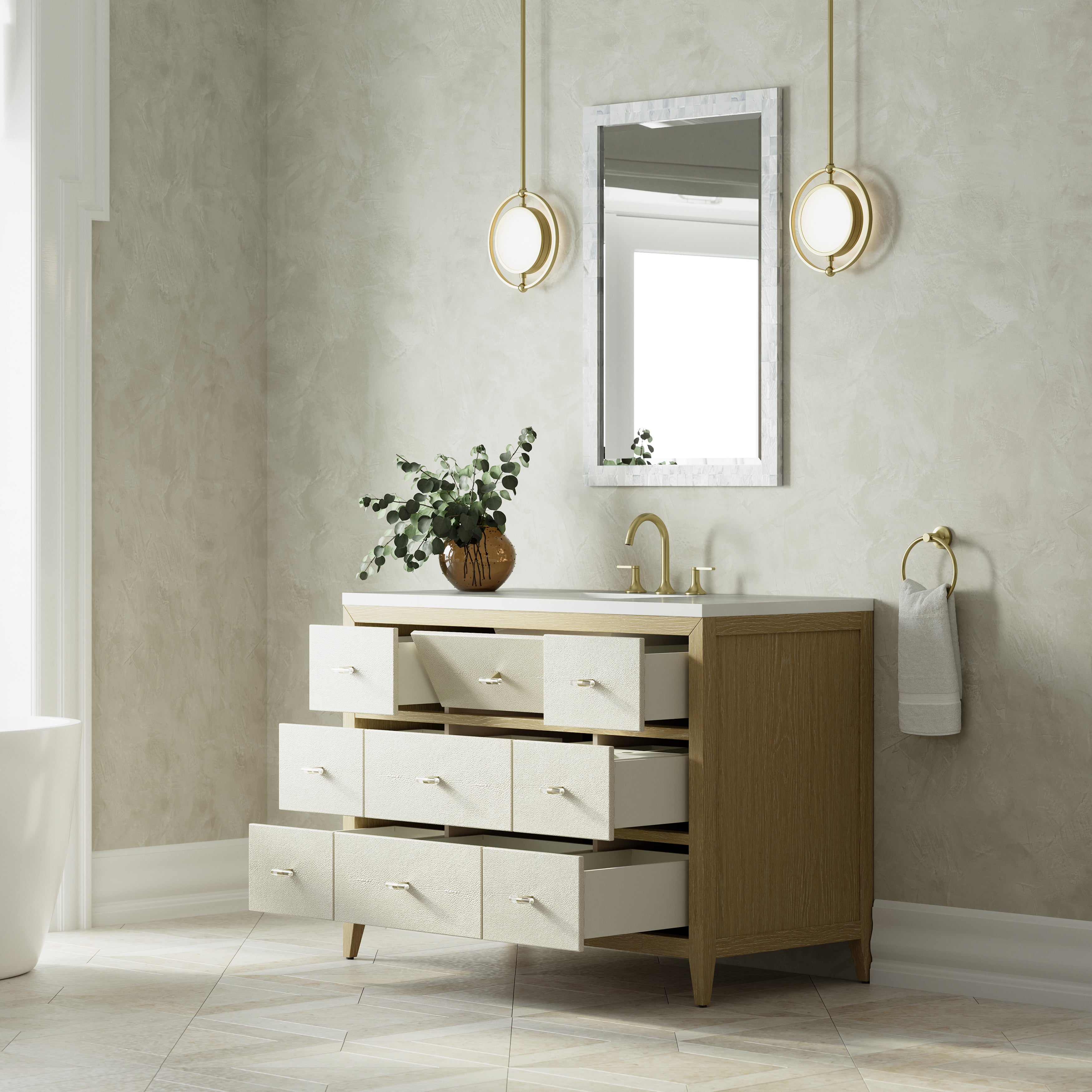 James Martin Celeste 48" Single Vanity in Sunwashed Oak with 3cm Countertop