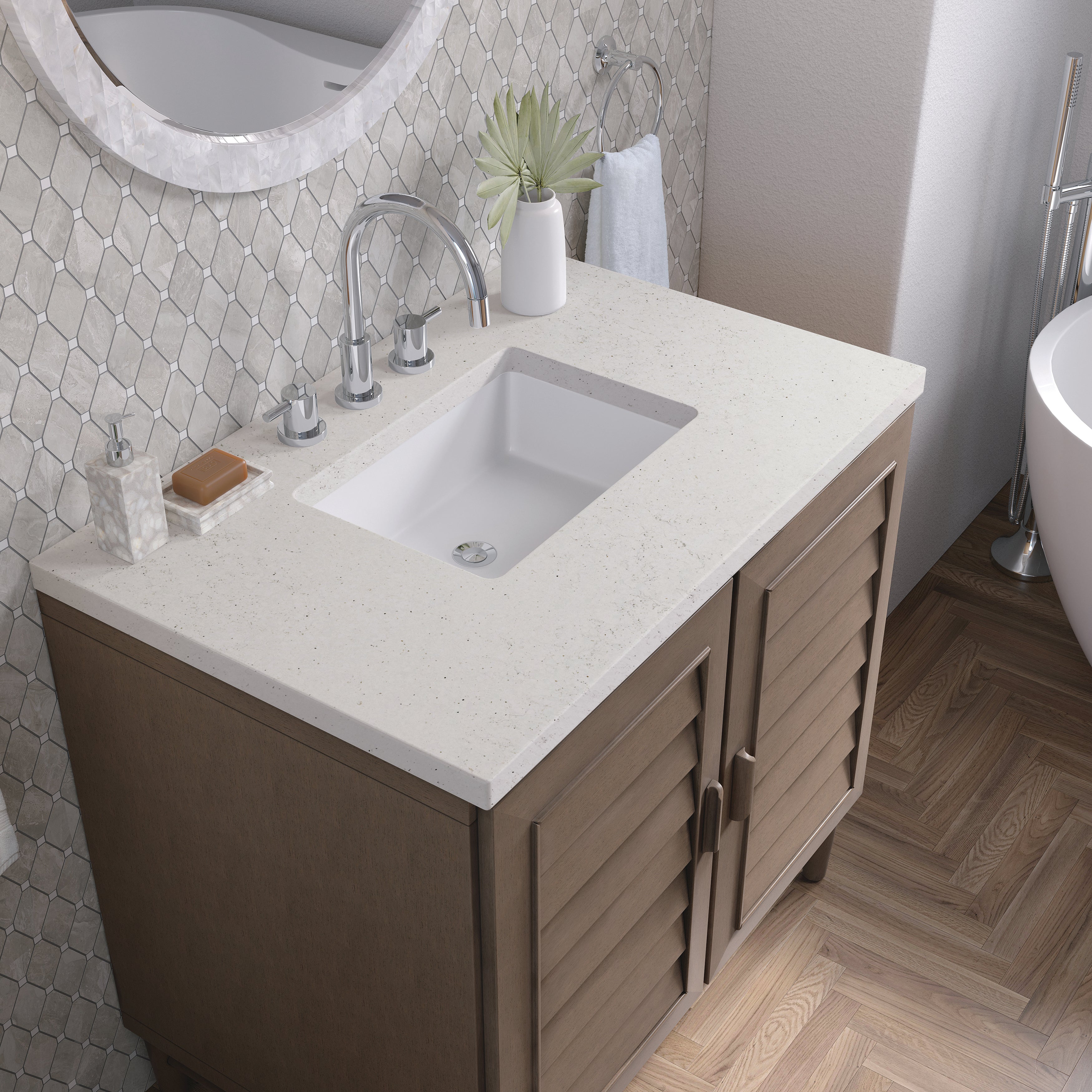 James Martin Portland 36" Single Vanity in Whitewashed Walnut with 3cm Countertop