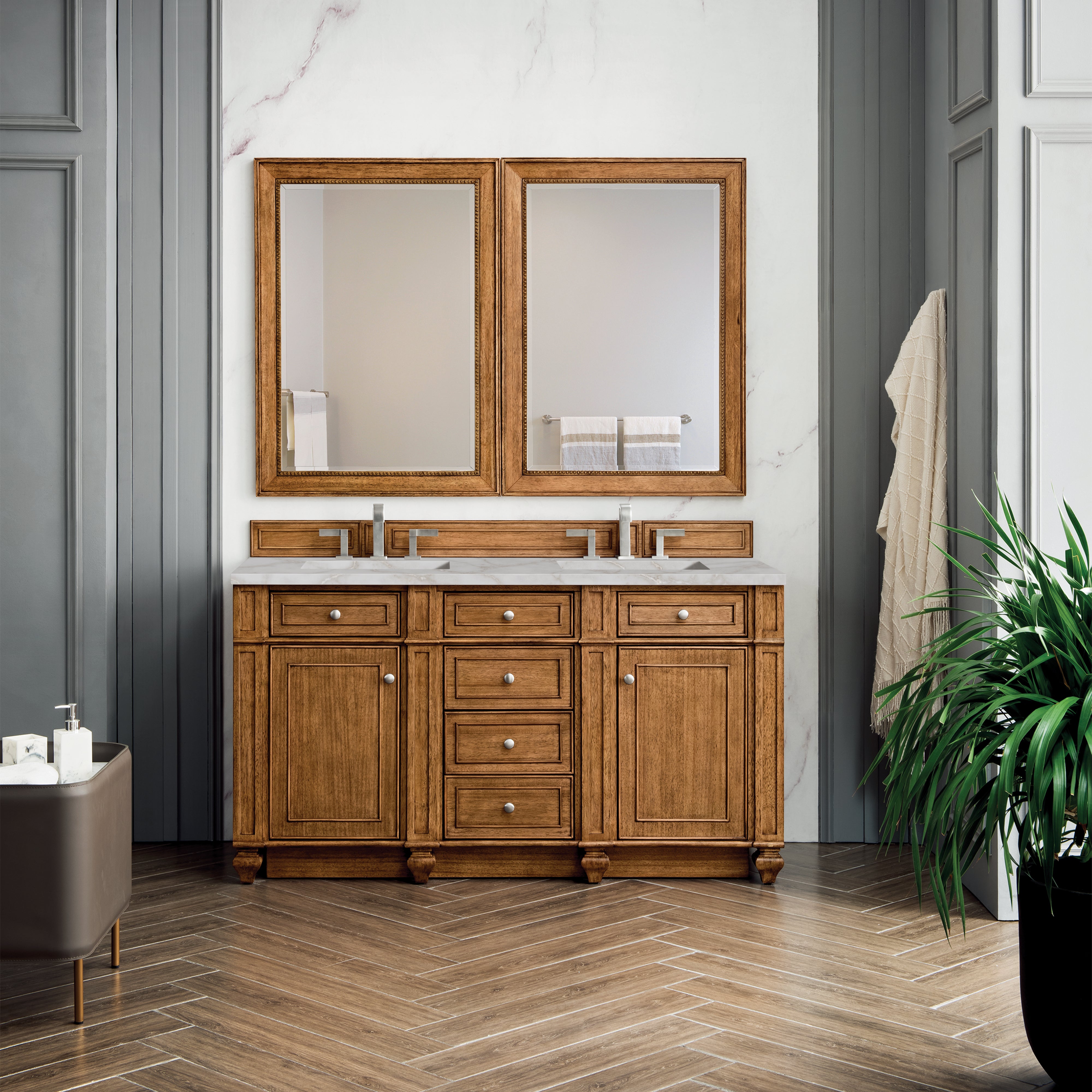 James Martin Bristol 60" Double Vanity in Saddle Brown with 3cm Countertop