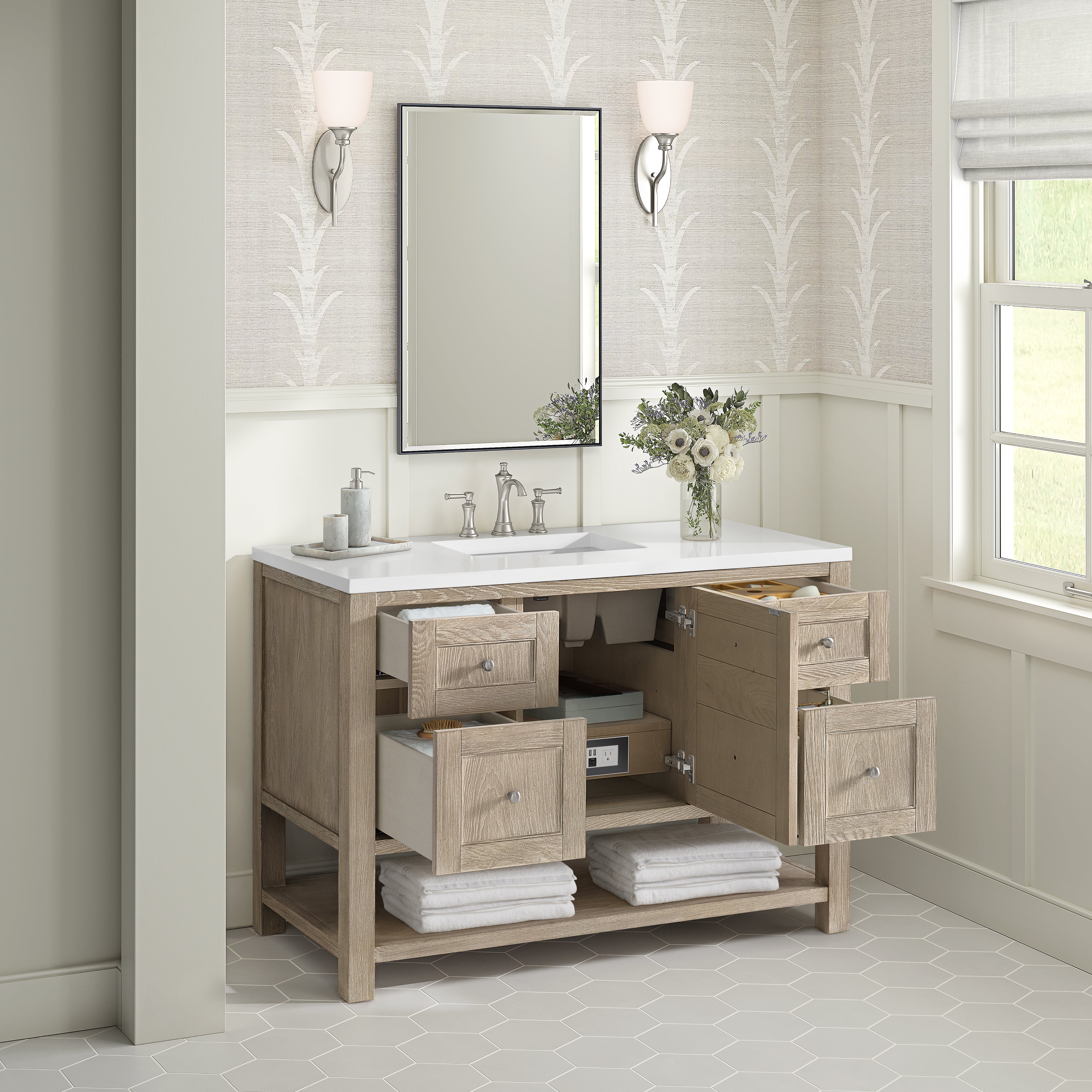 James Martin Breckenridge 48" Single Vanity in Whitewashed Oak with 3cm Countertop