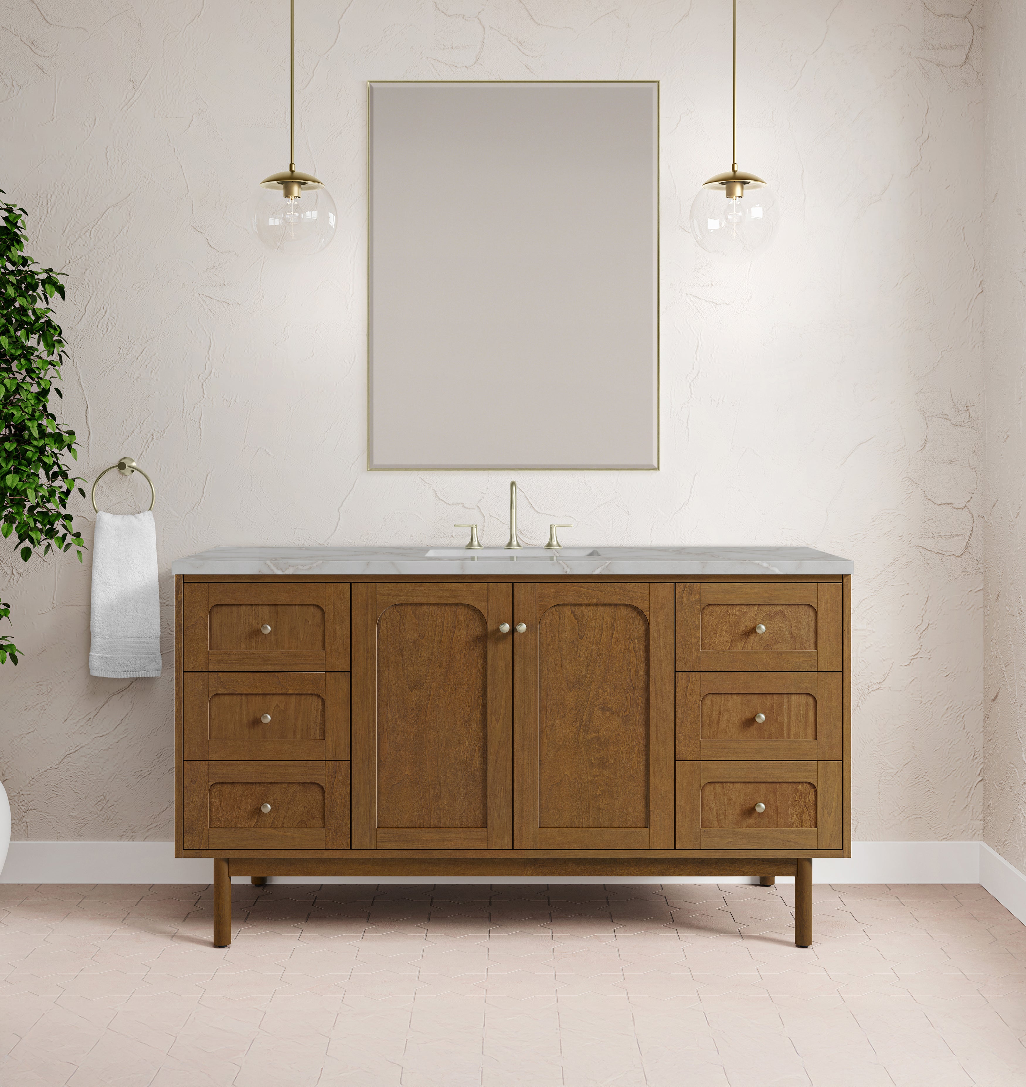 James Martin Laurent 60" Single Vanity in Honey Oak with 3cm Countertop and FreePower Wireless Charger