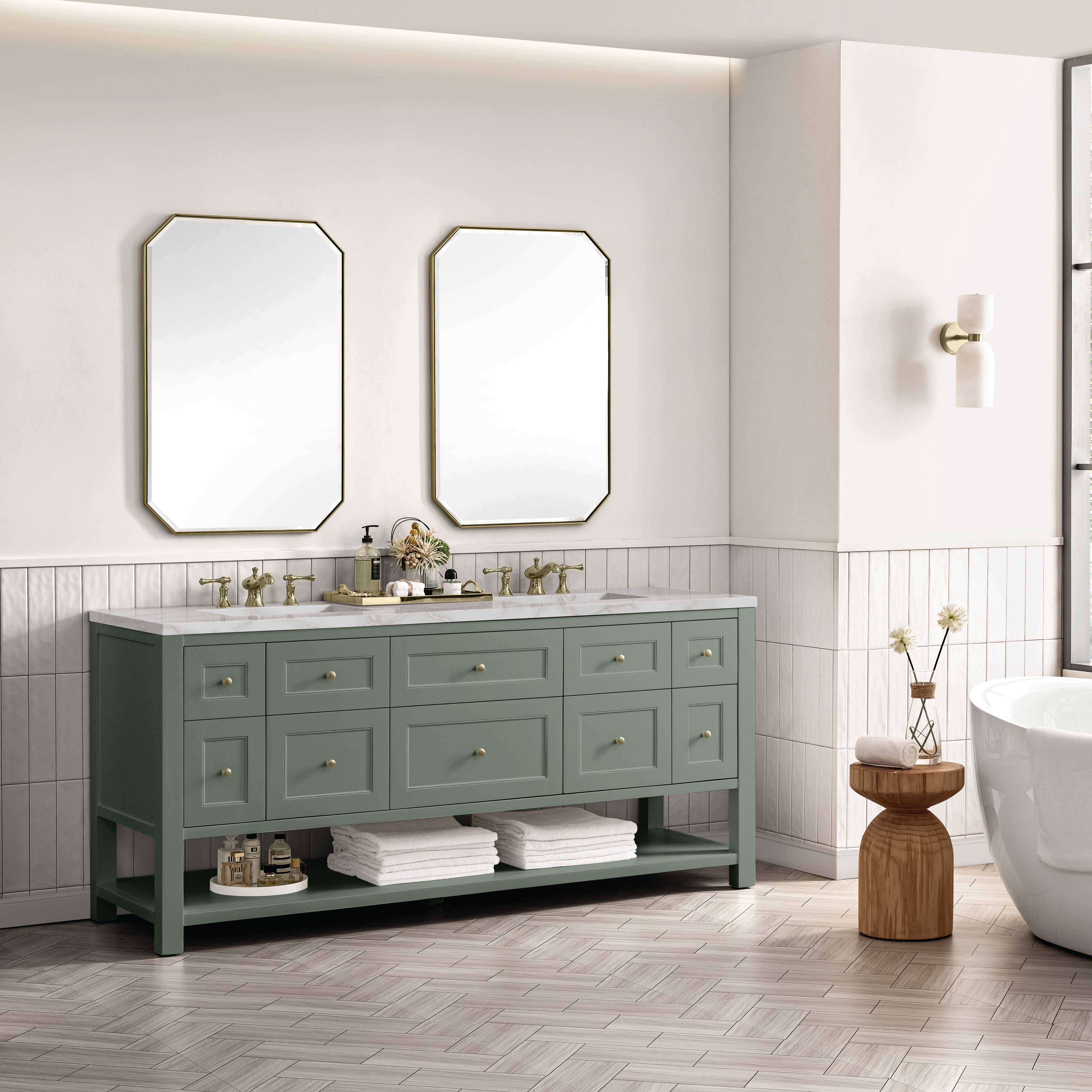 James Martin Breckenridge 72" Double Vanity in Smokey Celadon with 3cm Countertop