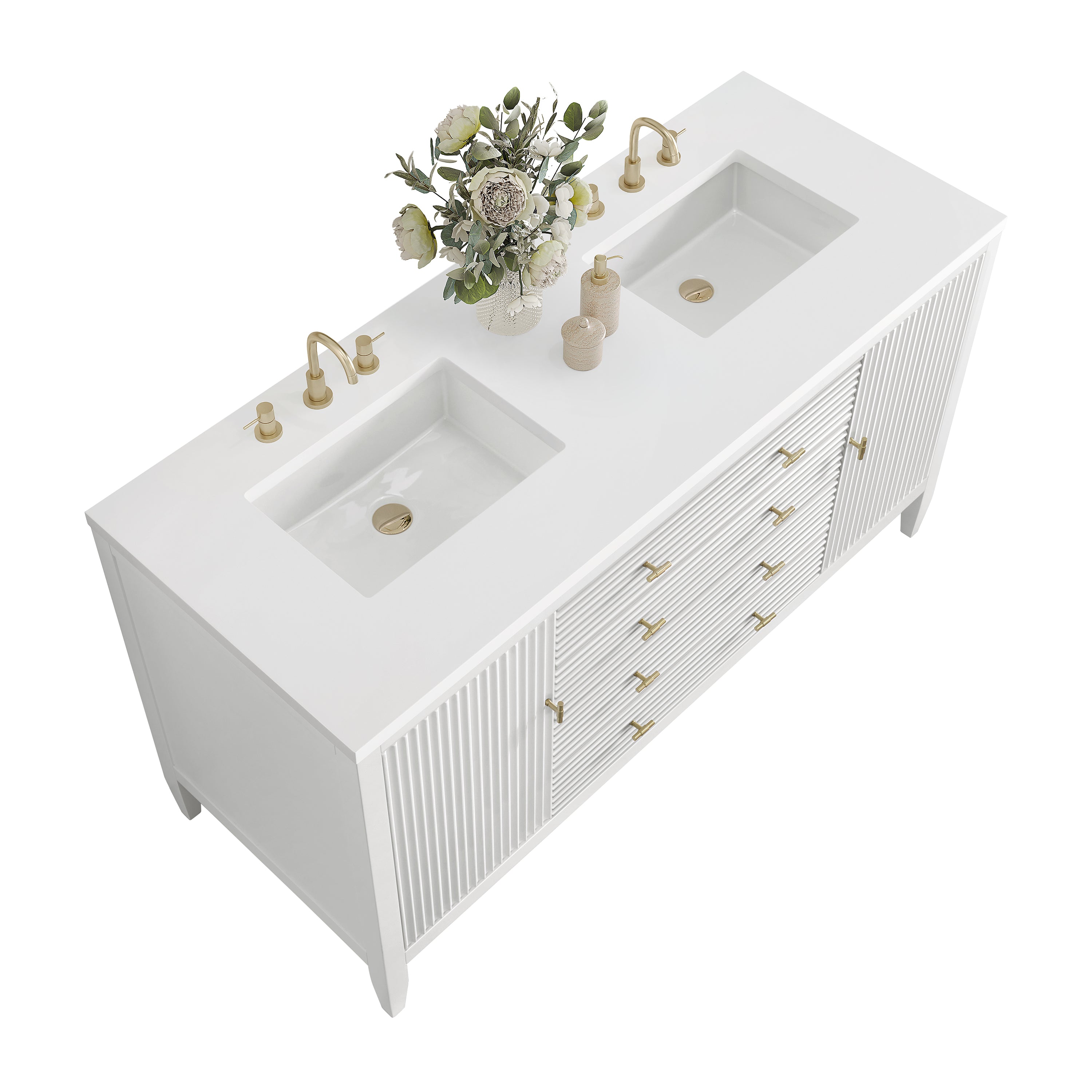 James Martin Myrrin 60" Double Vanity in Bright White with 3cm Countertop
