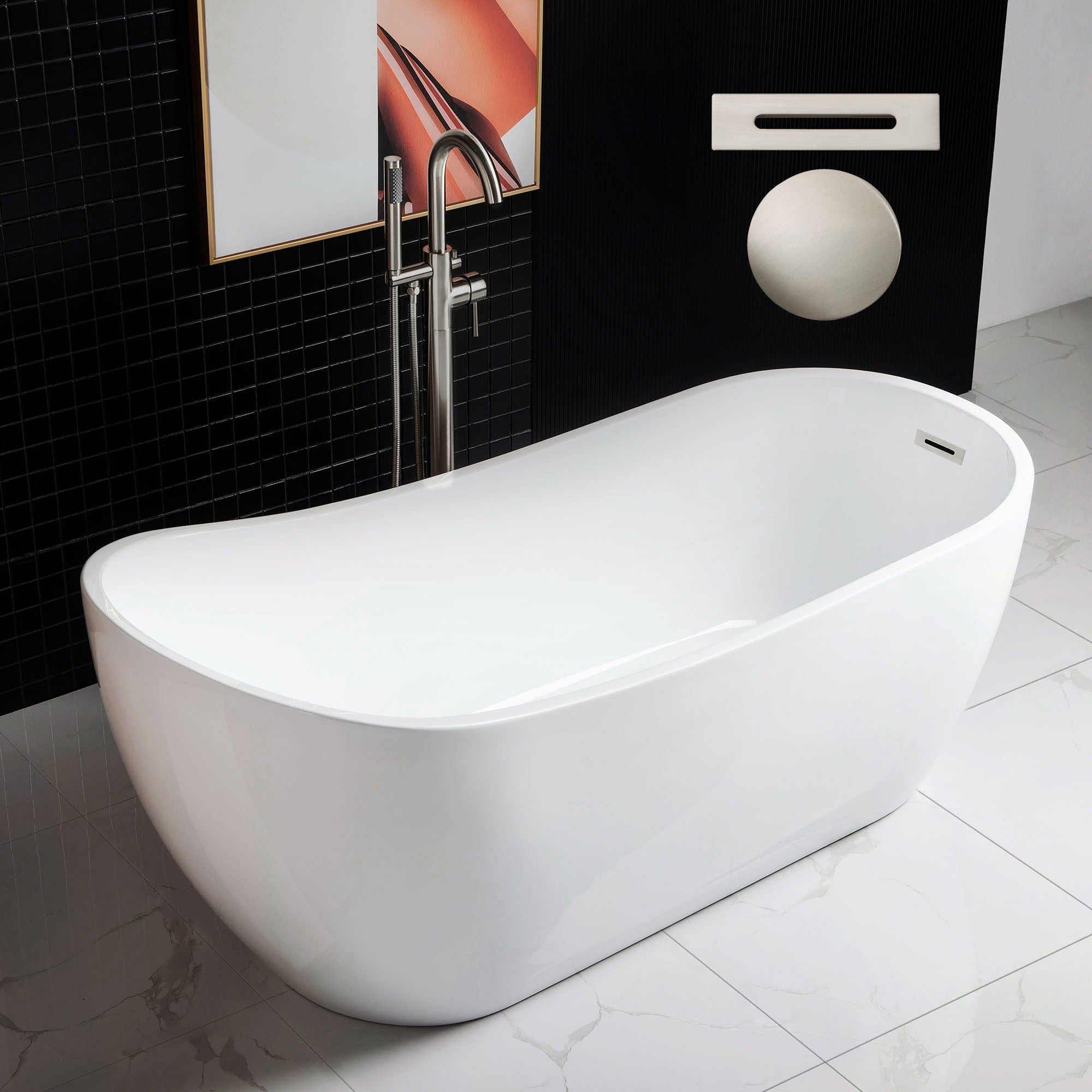 WOODBRIDGE 67" Acrylic Freestanding Bathtub Contemporary Soaking Tub with Drain & Overflow, B0001