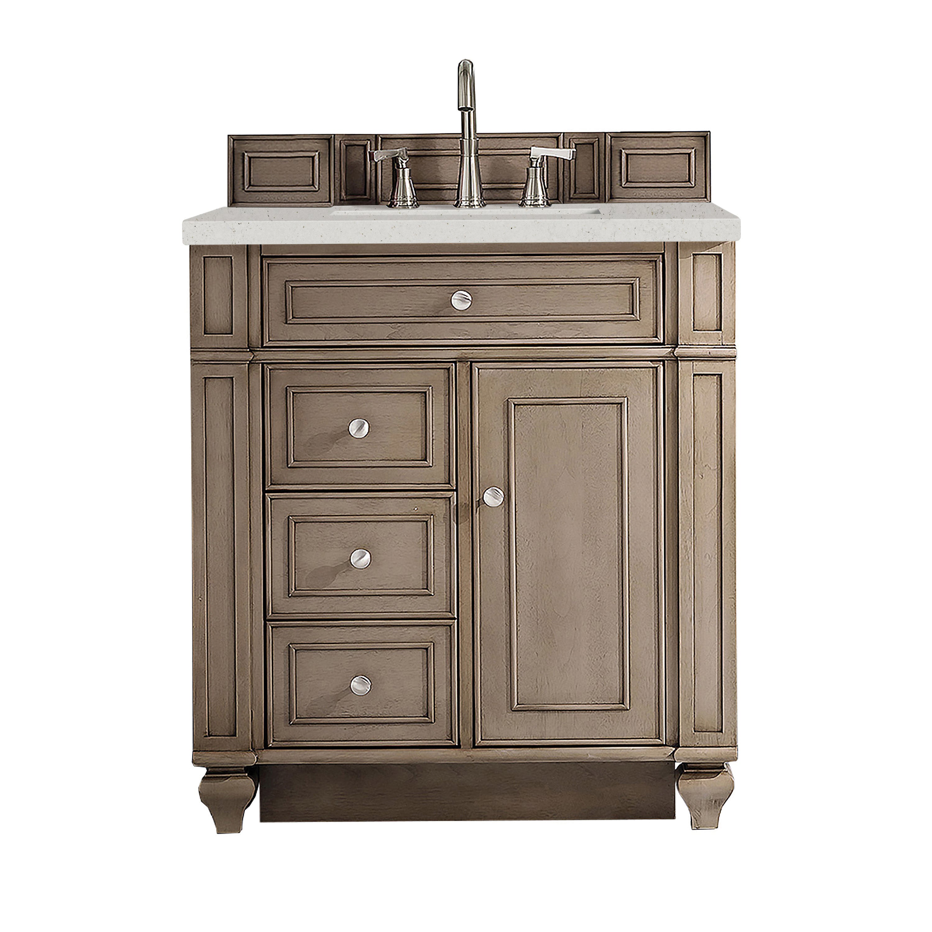 James Martin Bristol 30" Single Vanity in Whitewashed Walnut with 3cm Countertop