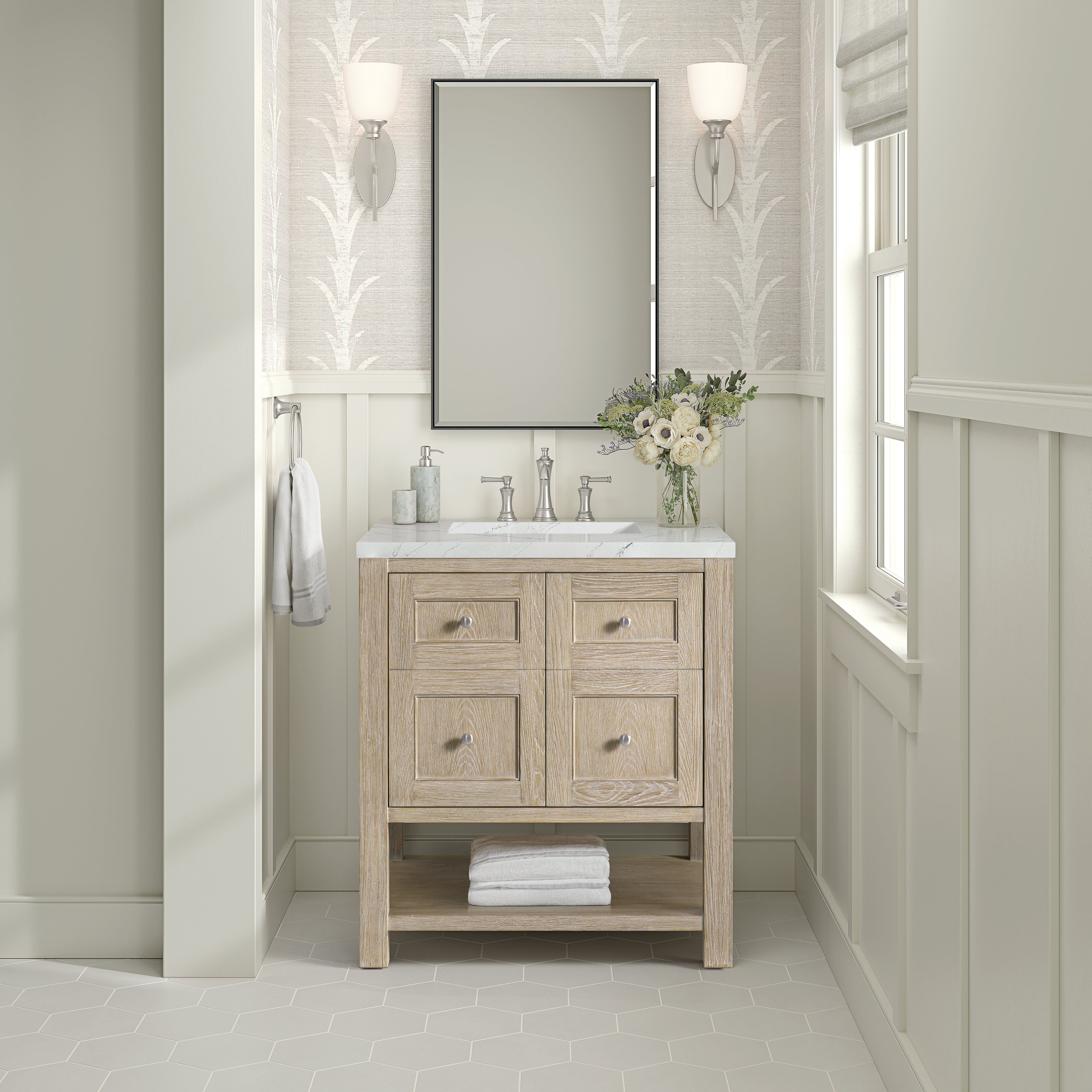 James Martin Breckenridge 30" Single Vanity in Whitewashed Oak with 3cm Countertop