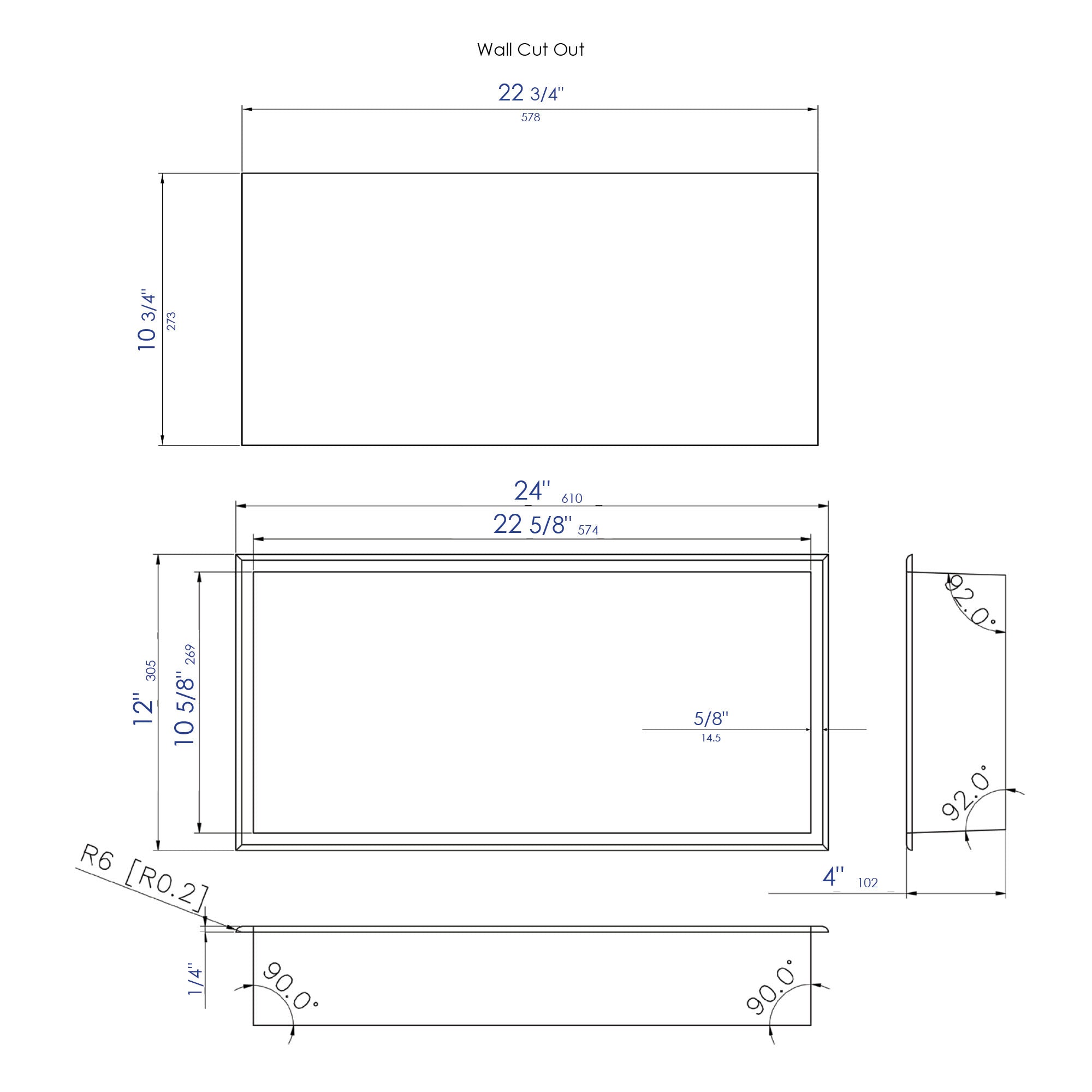 ALFI brand ABNP2412 24" x 12" Stainless Steel Horizontal Single Shelf Shower Niche