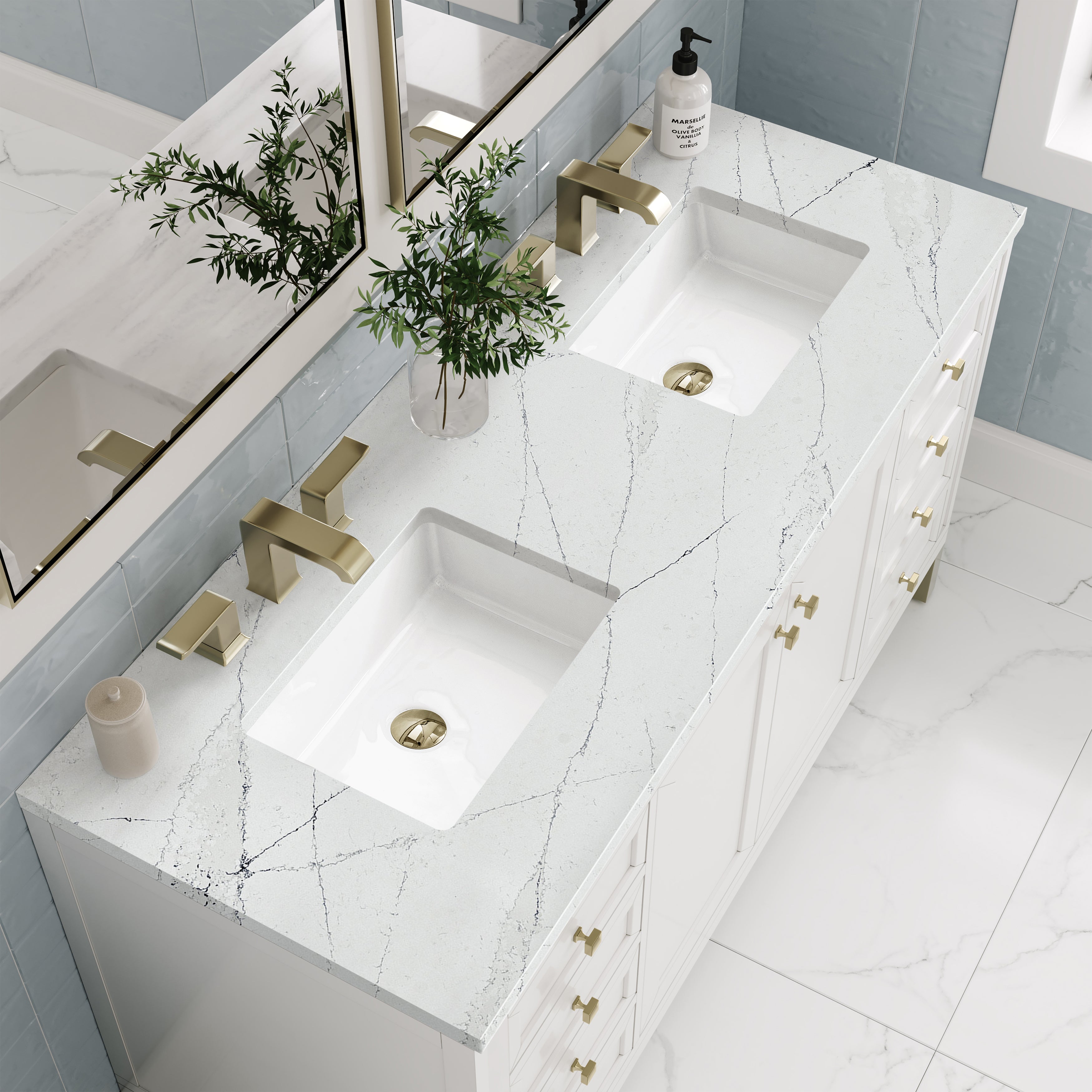 James Martin Chicago 60" Double Vanity in Glossy White with 3cm Countertop