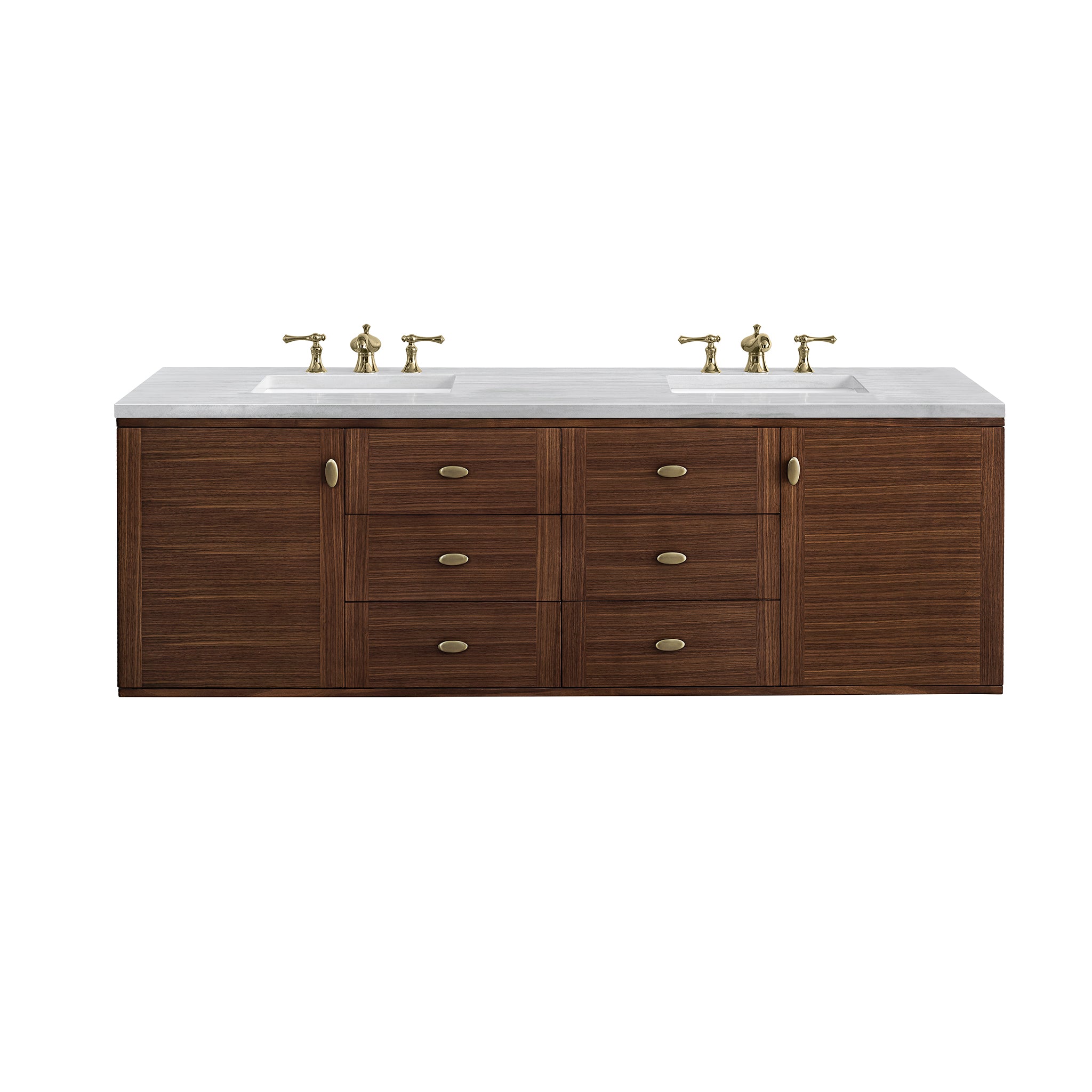 James Martin Amberly 72" Double Vanity in Mid-Century Walnut with 3cm Countertop