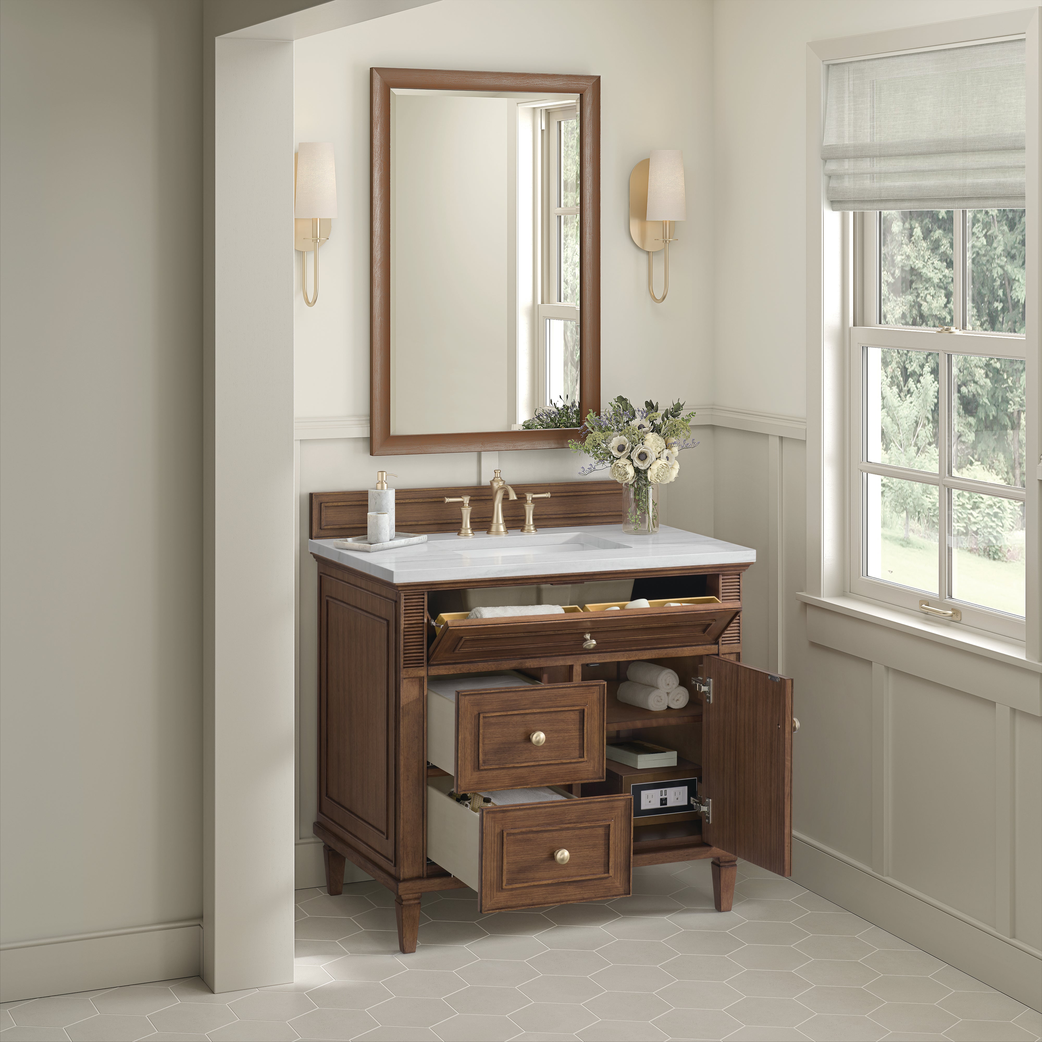 James Martin Lorelai 36" Single Vanity in Mid-Century Walnut with 3cm Countertop