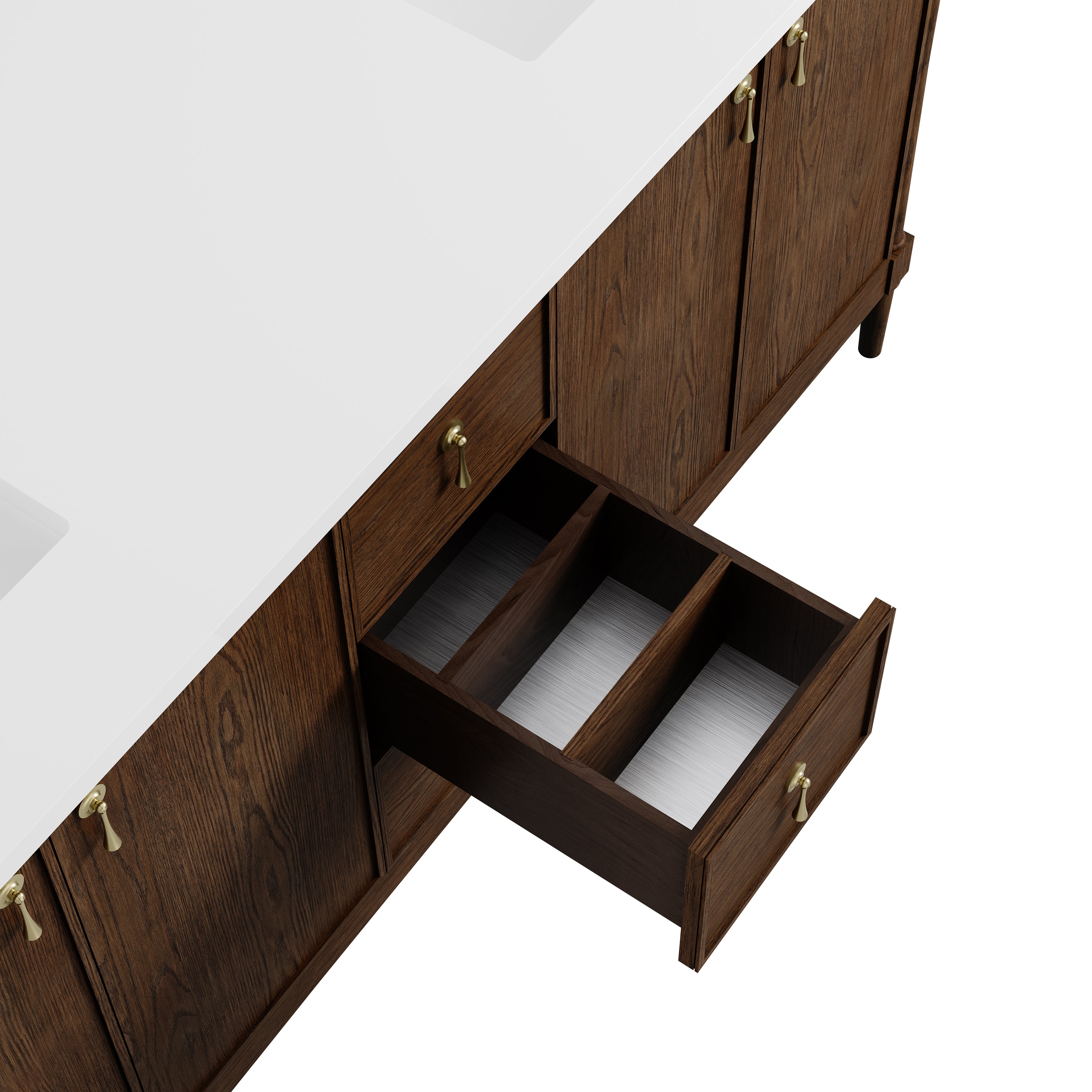James Martin Kinnsden 72" Double Vanity in Sable Oak with 3cm Carrara Marble Top and FreePower Wireless Charger