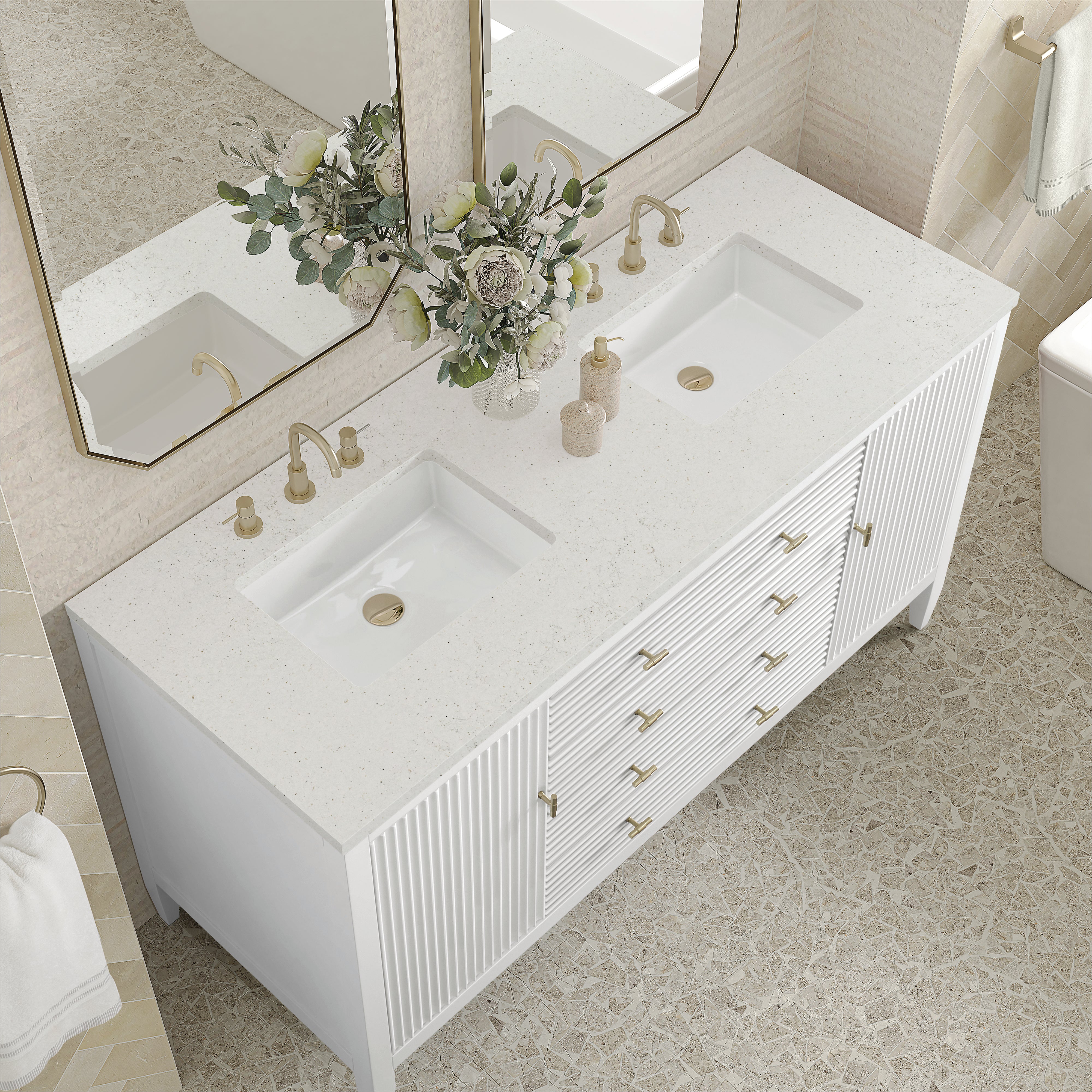 James Martin Myrrin 60" Double Vanity in Bright White with 3cm Countertop