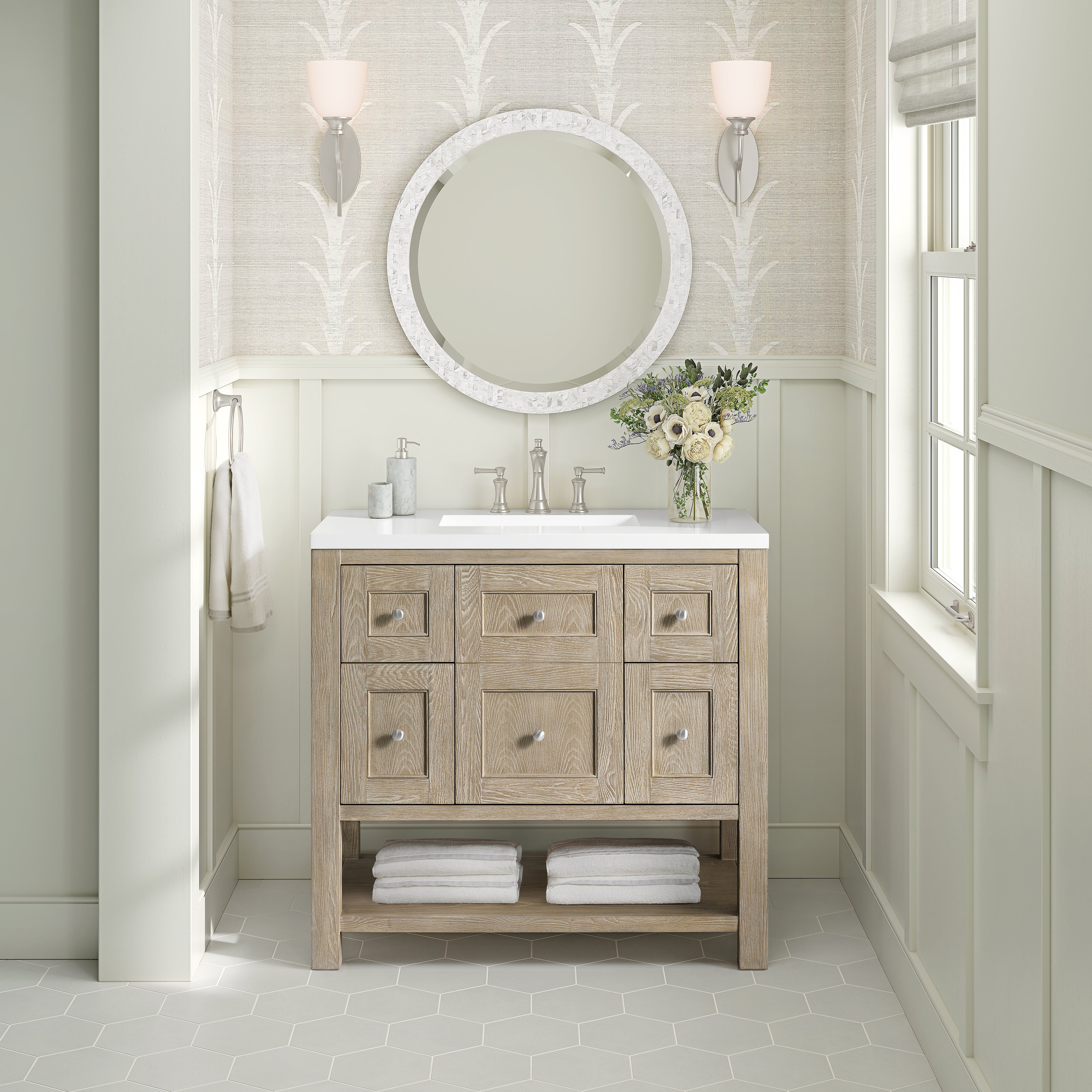 James Martin Breckenridge 36" Single in Whitewashed Oak with 3cm Countertop