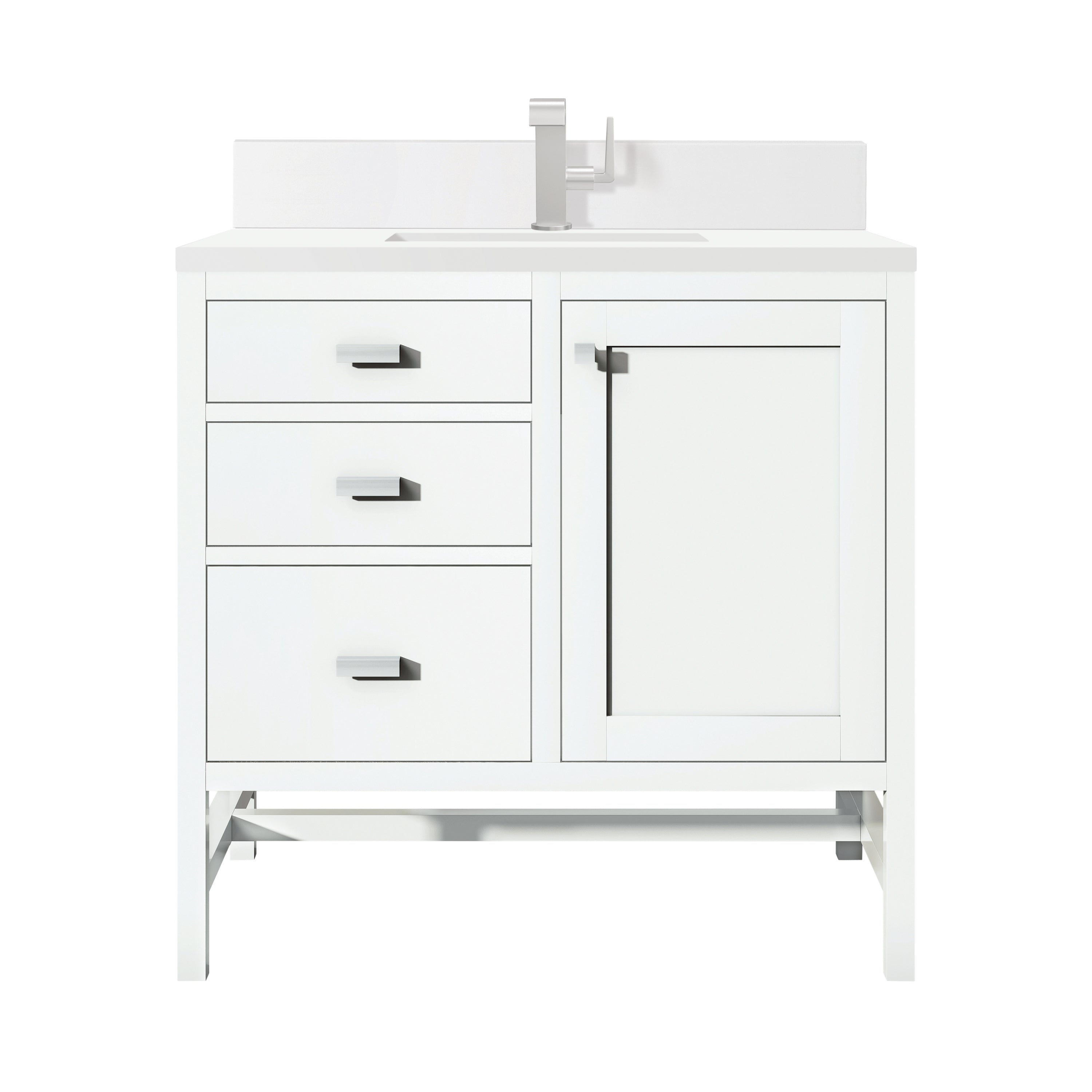 James Martin Addison 36" Single Vanity in Glossy White with 3cm Countertop